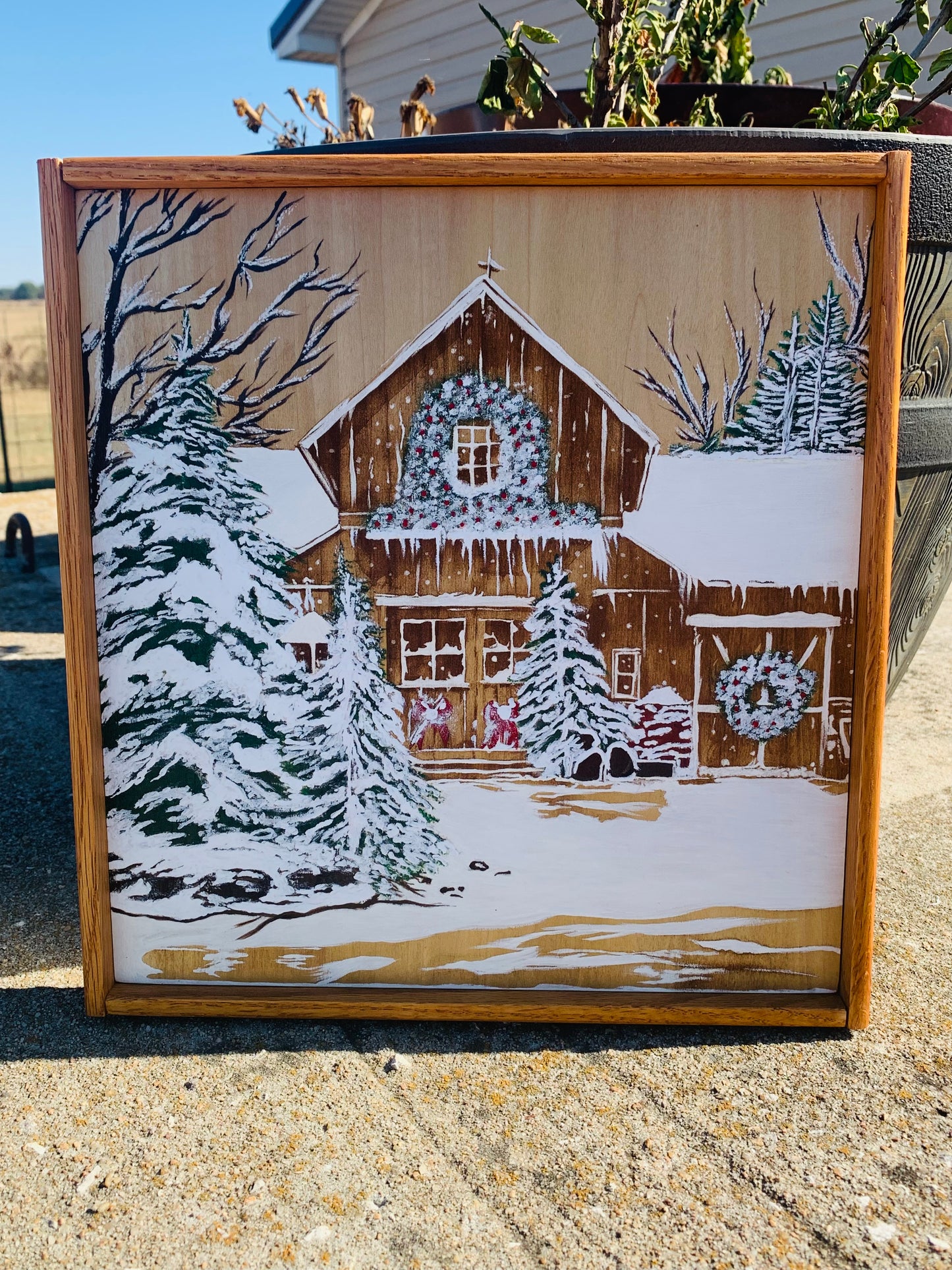 Laser Burned and Hand Painted "Christmas Barn" Design