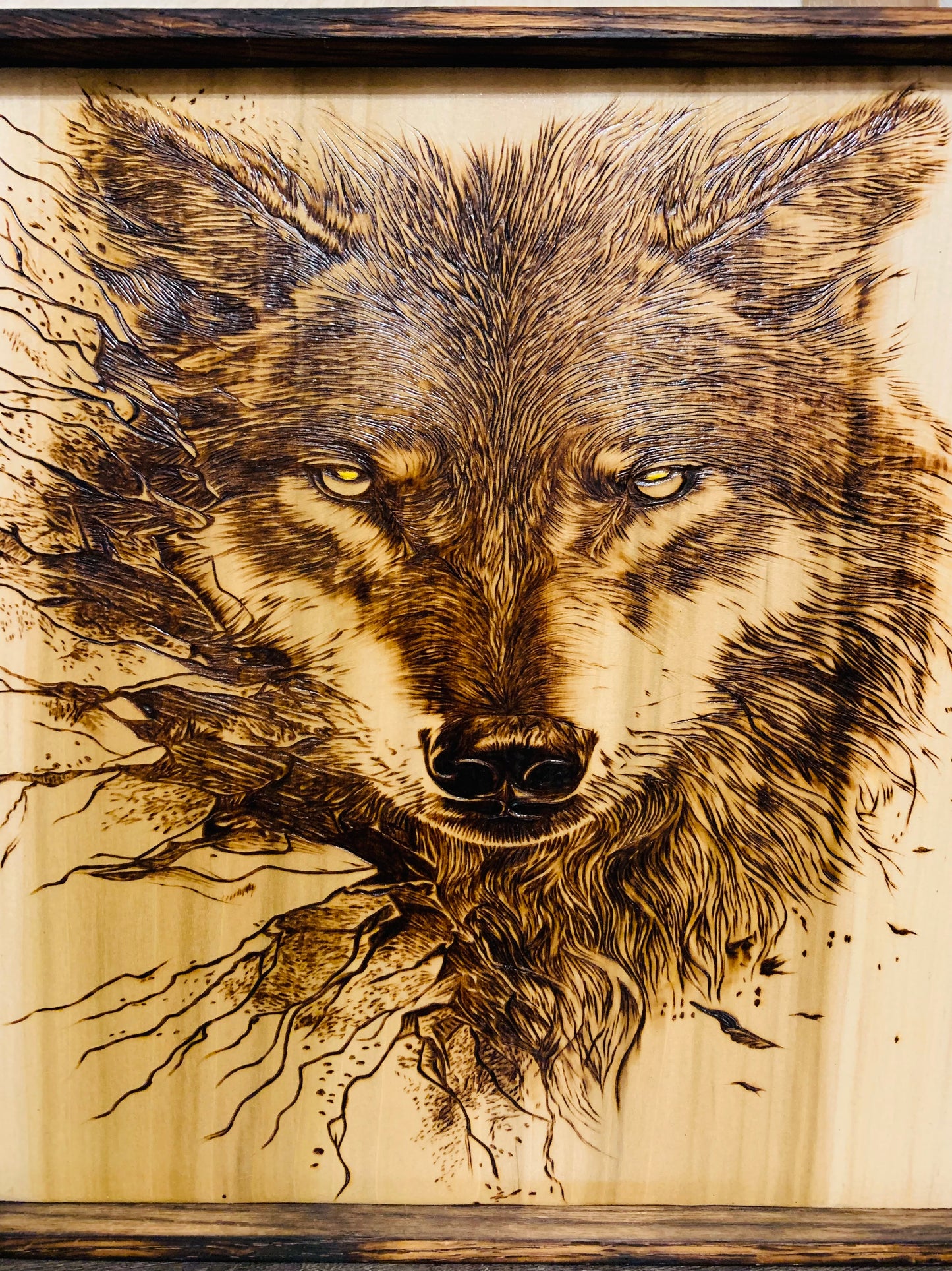 Hand Burned "Breaking Stone Wolf"