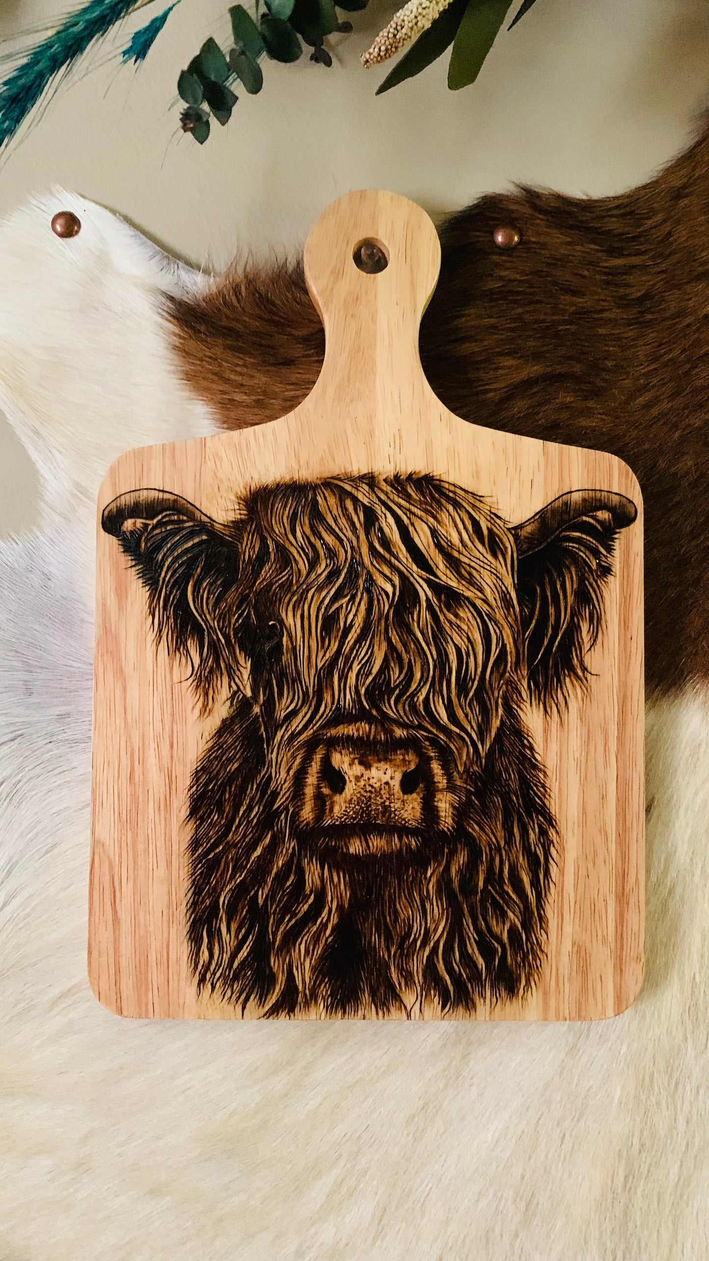 Hand Burned "Highland Cow" Board