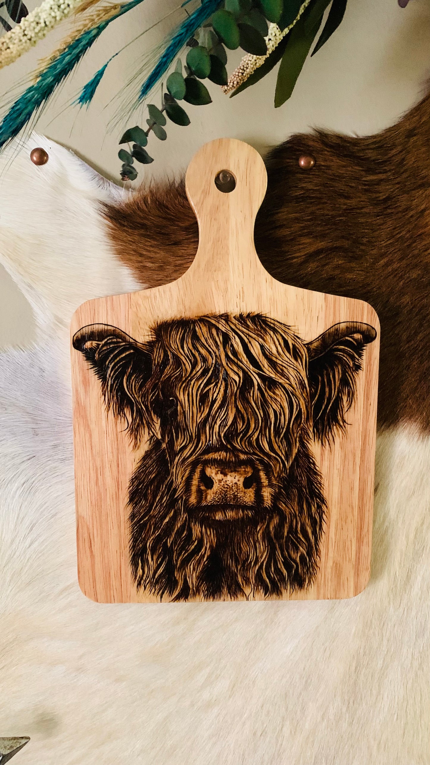 Hand Burned "Highland Cow" Board