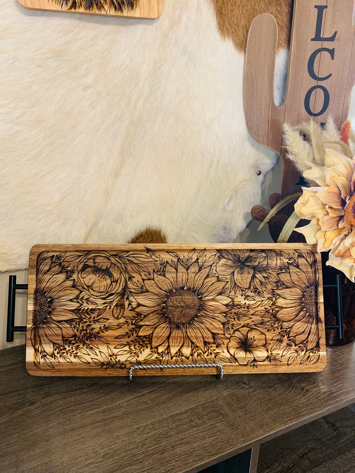 Floral Acacia Charcuterie Board