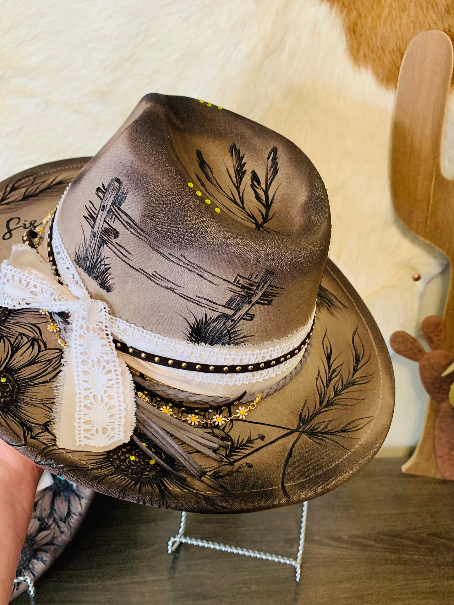 Hand Burned Rancher Hat Set "Mama and Me" Designs