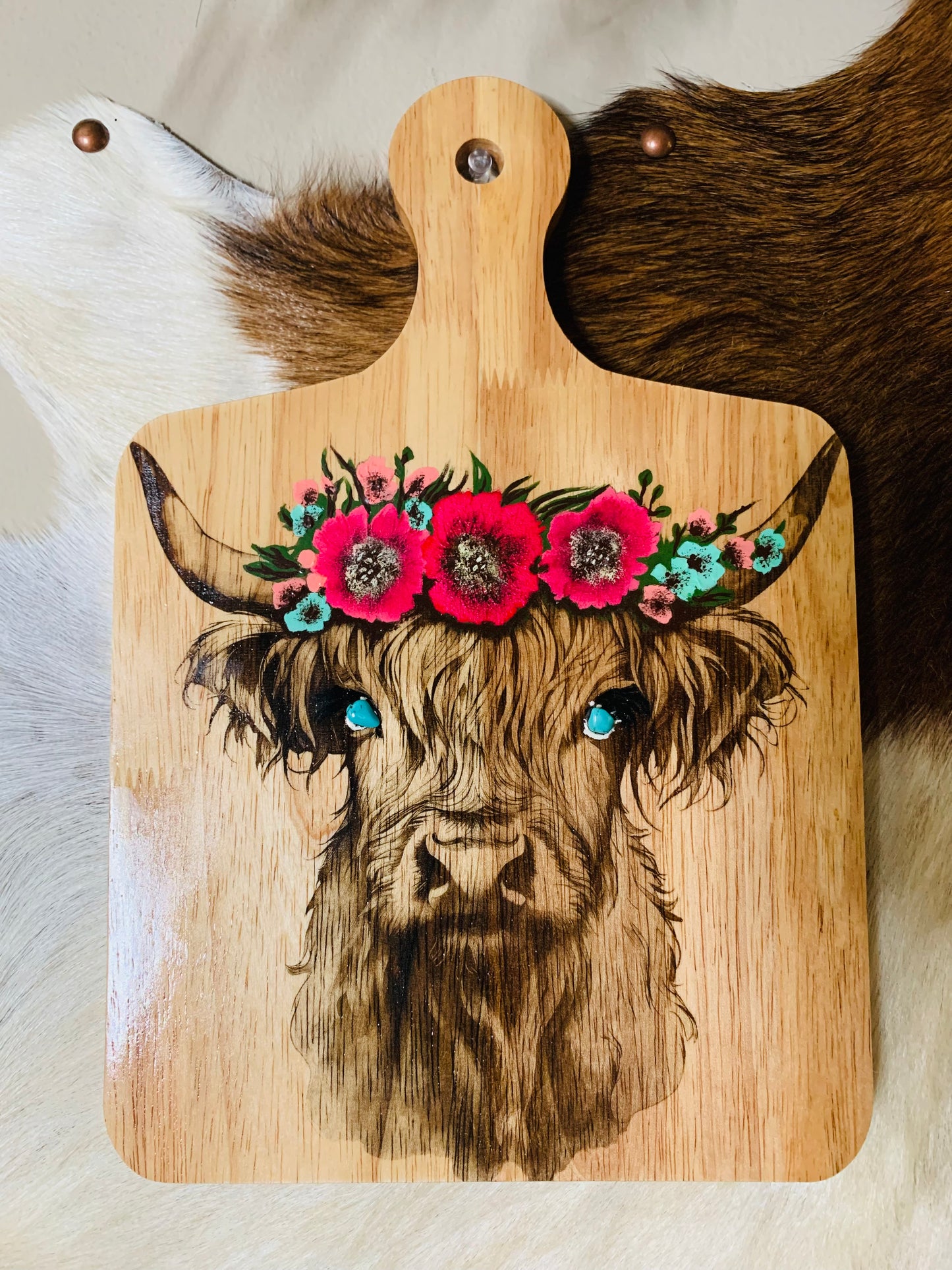 Laser Burned Highland Cow/Hand Painted