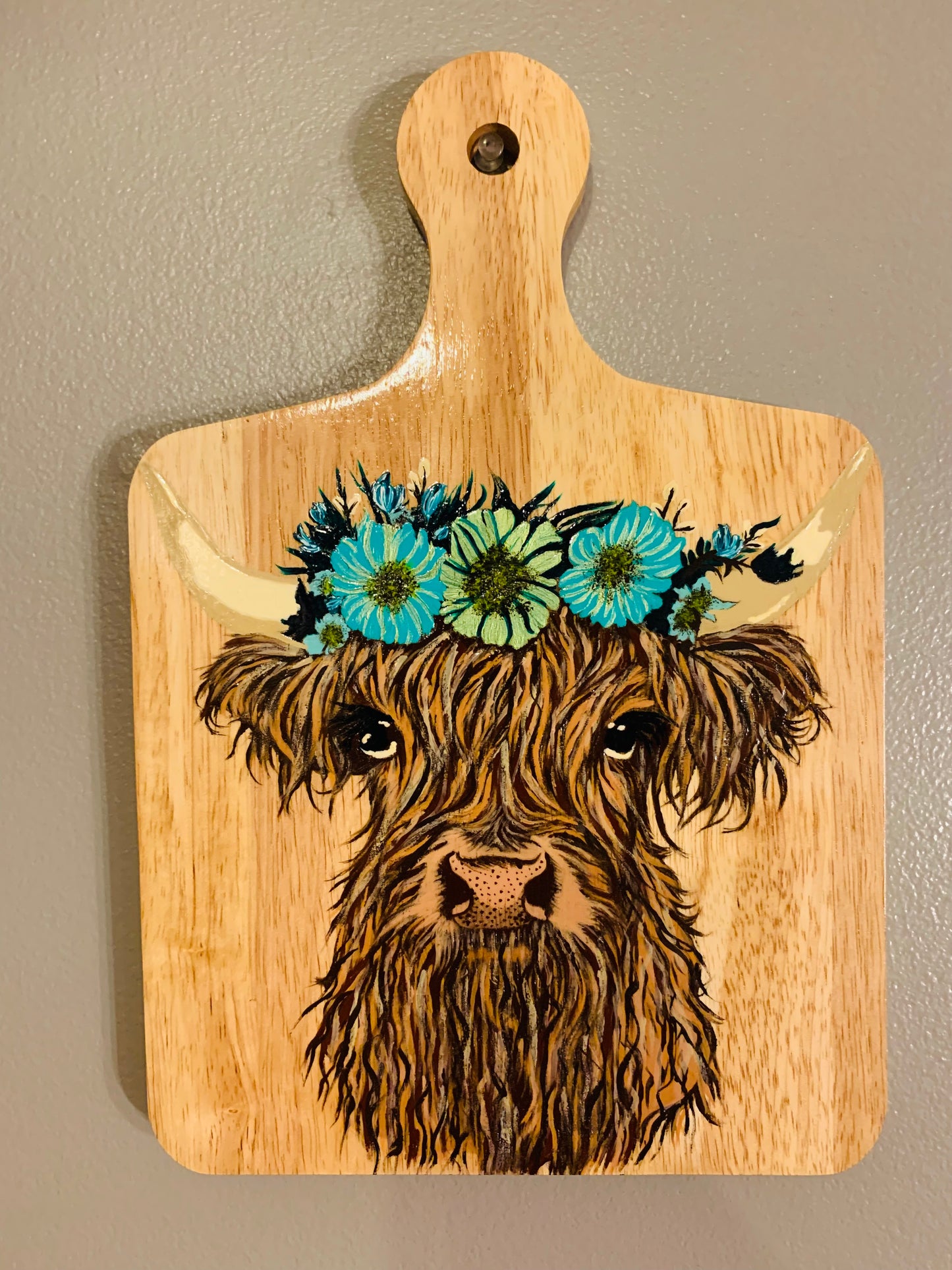 Hand Burned and Painted "Highland Cow" Board