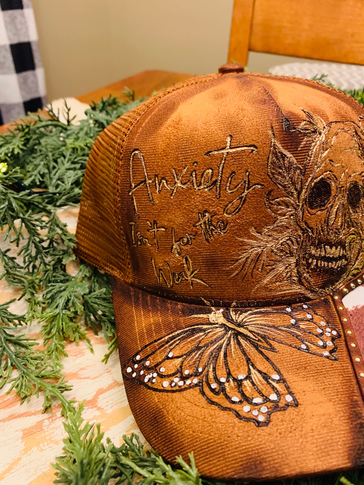 Hand Burned Vegan Suede Trucker Hat