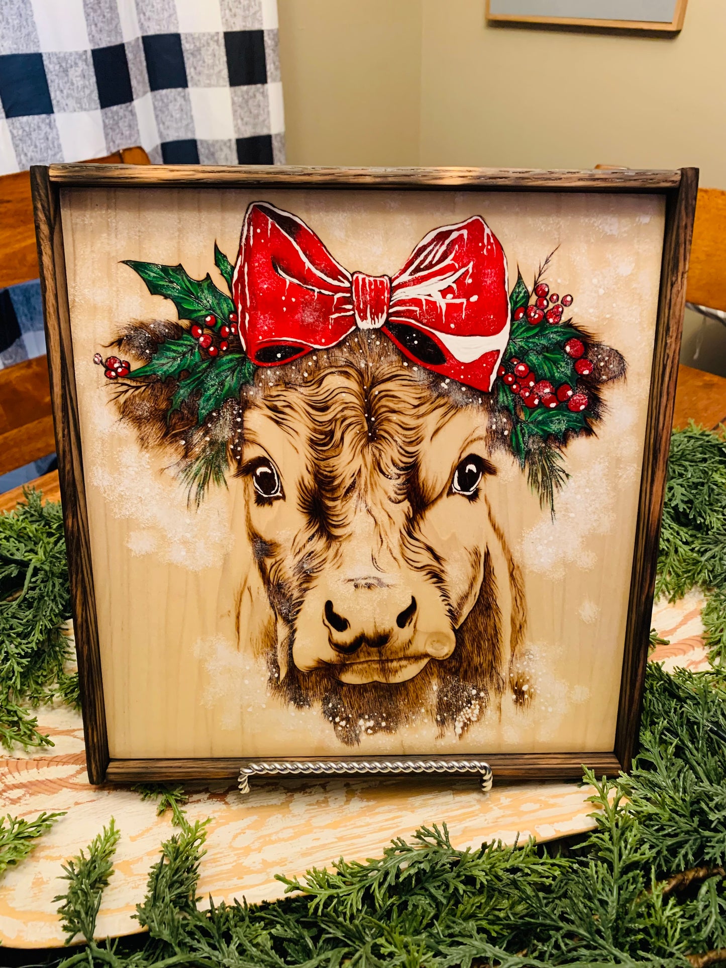 Hand Burned and Hand Painted "Christmas Highland Cow" Design