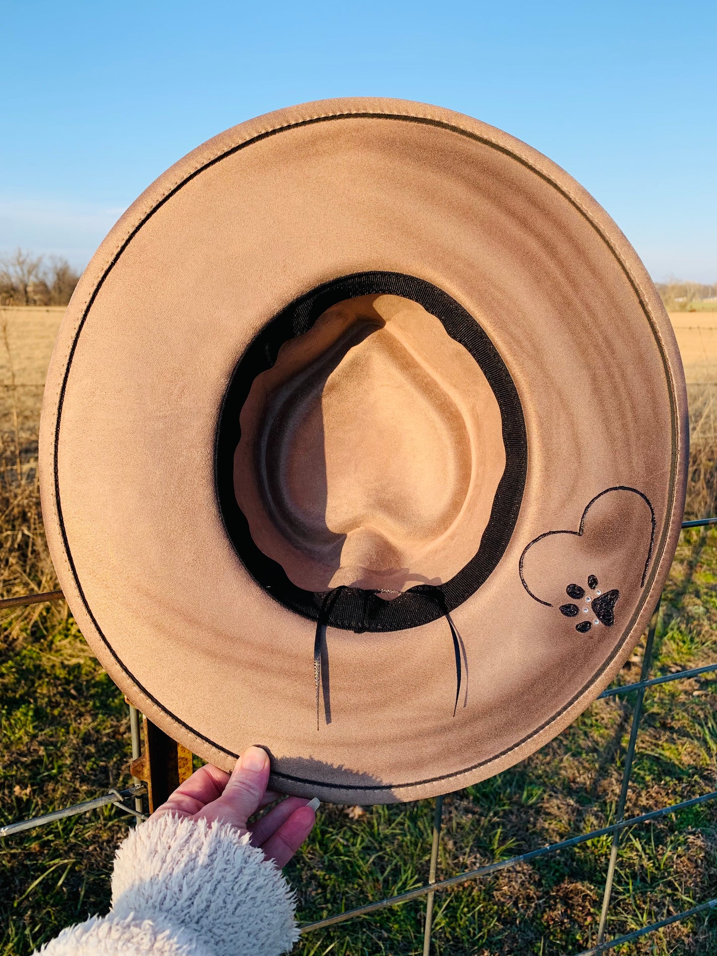Hand Burned Heart Rancher Hat with "Dog Paws"