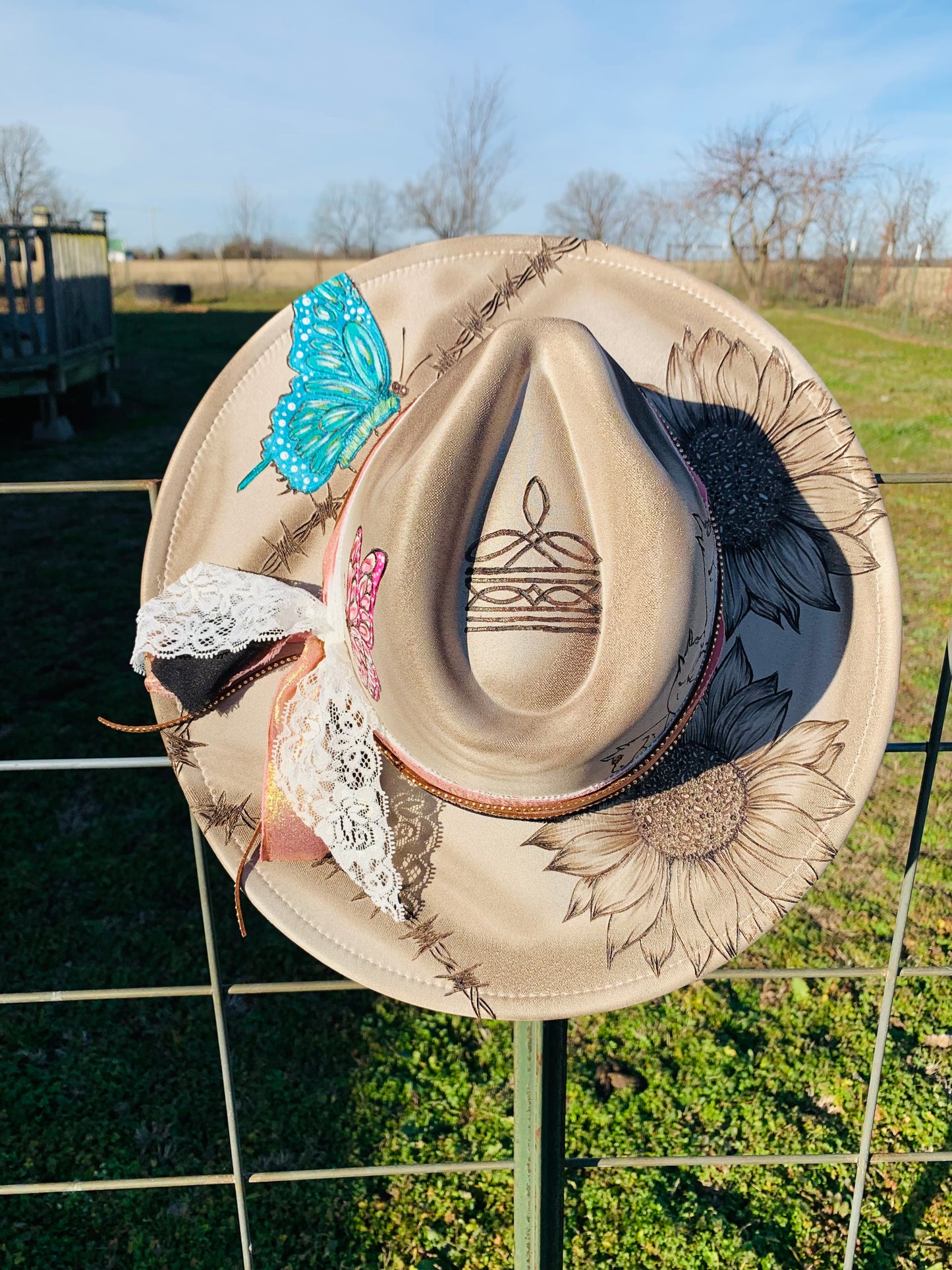 Hand Burned Rancher Hat "A Horses Spirit" Design