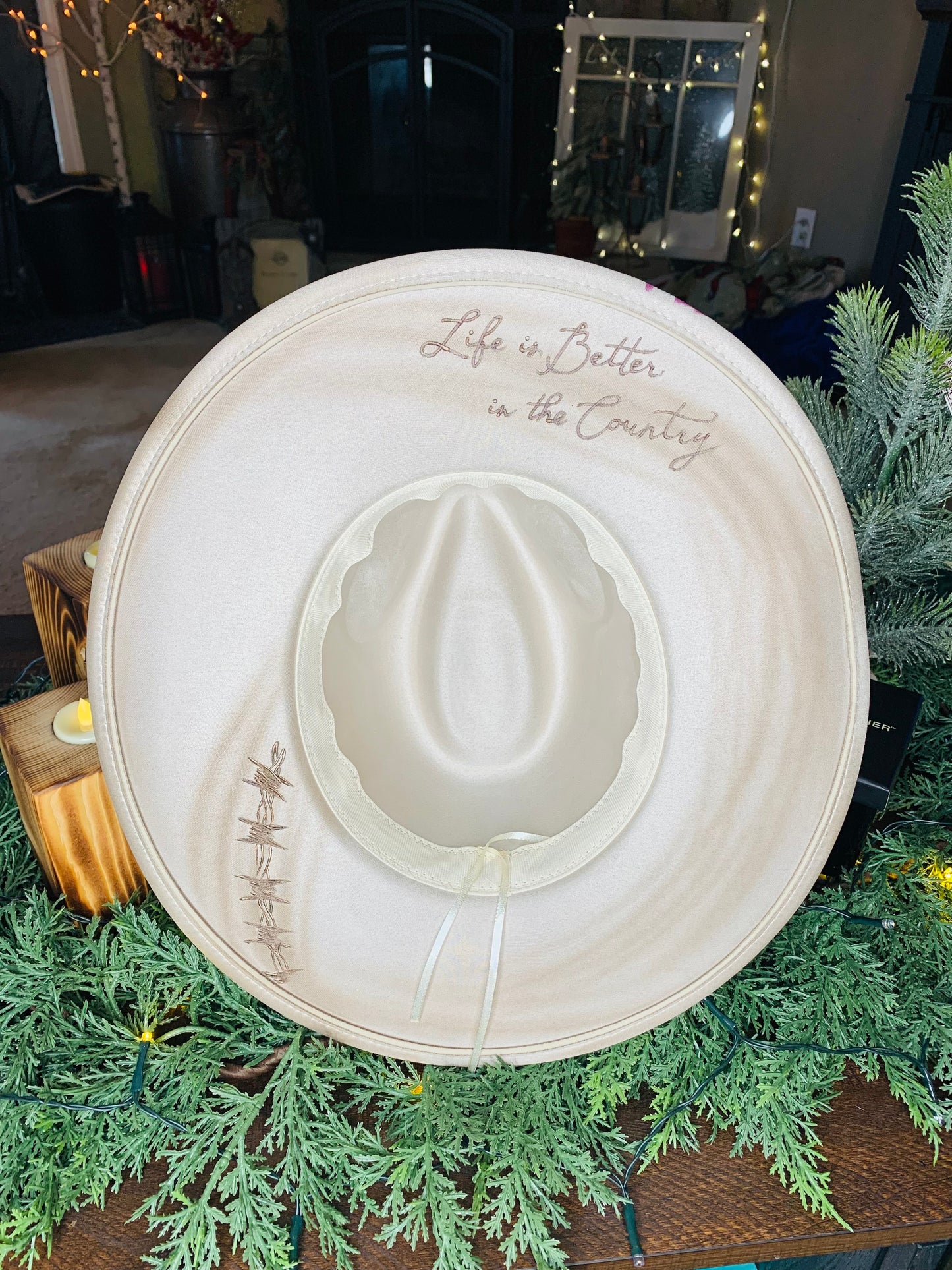 Hand Burned Rancher Hat "Life is Better in the Country" Design