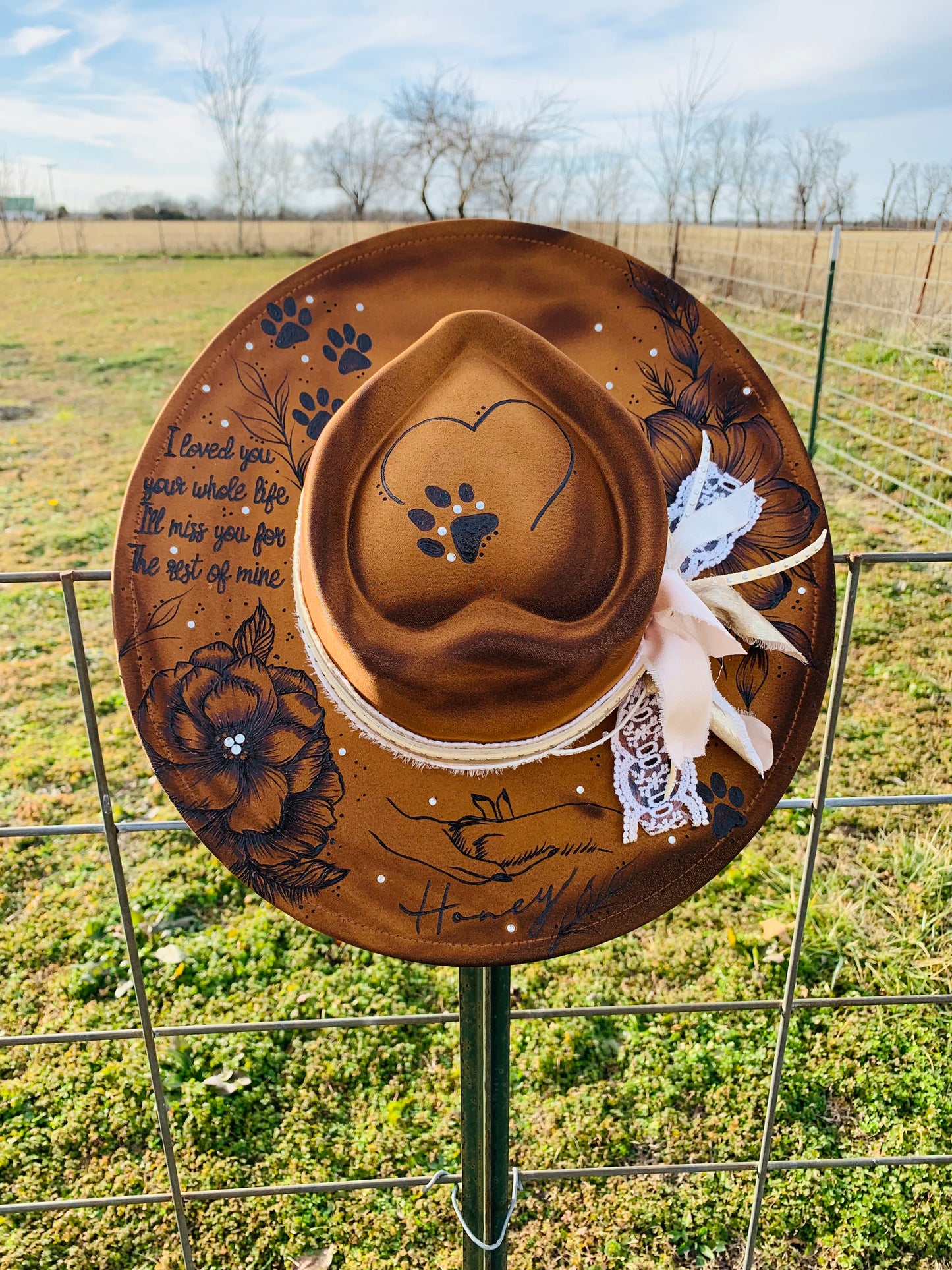 Hand Burned Heart Rancher Hat with "I Loved You" Dog Hat Design