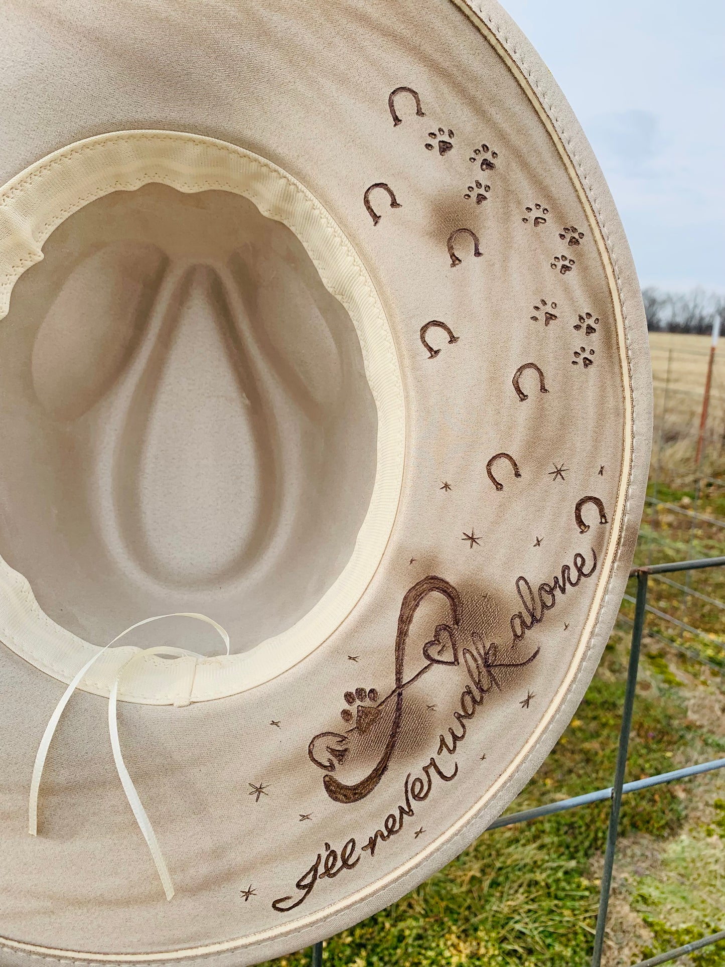 Hand Burned Rancher Hat "I'll Never Walk Alone" Design