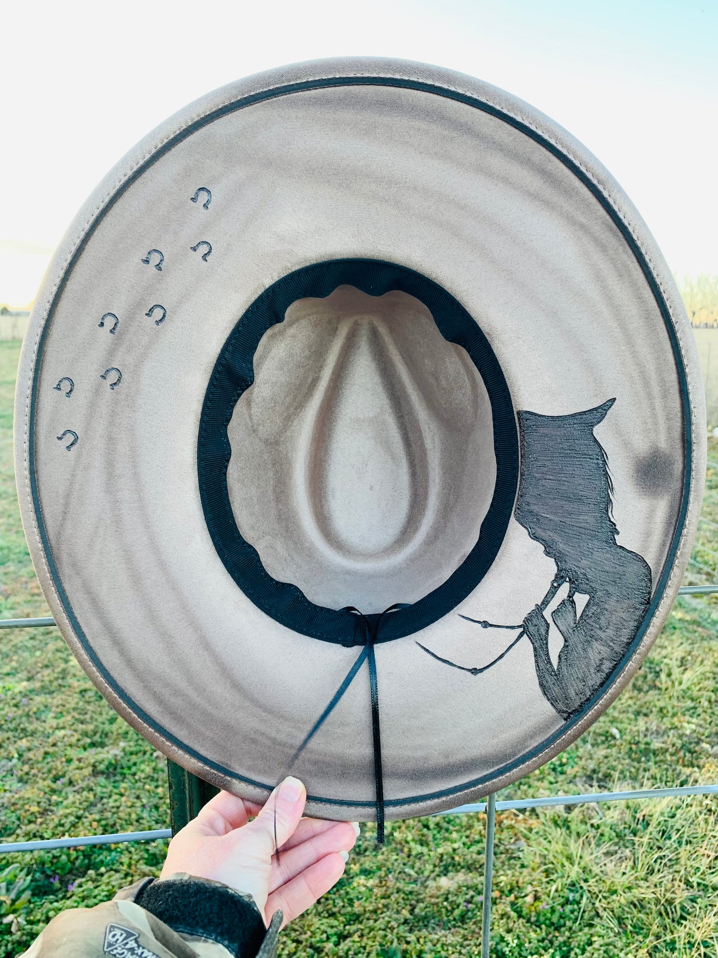 Hand Burned Rancher Hat "Dreaming of the Mountains" Design