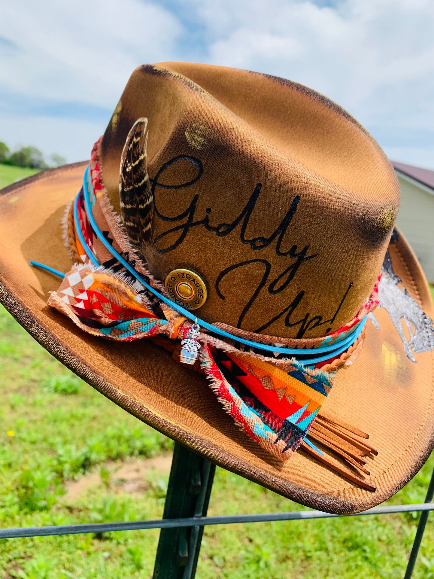 Hand Burned Youth Cowboy Hat with a Bronc Rider Design