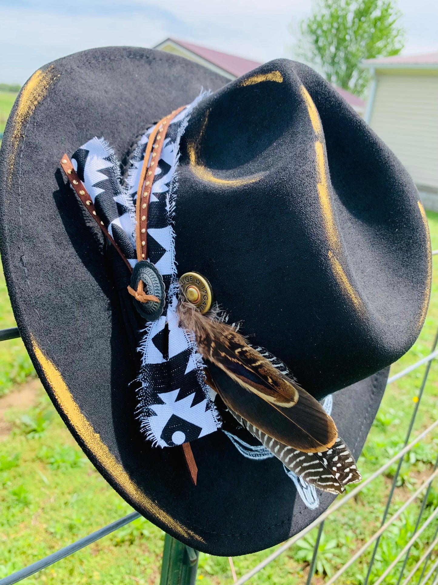 Hand Burned Youth Cowboy Hat with a Bull Skull Design