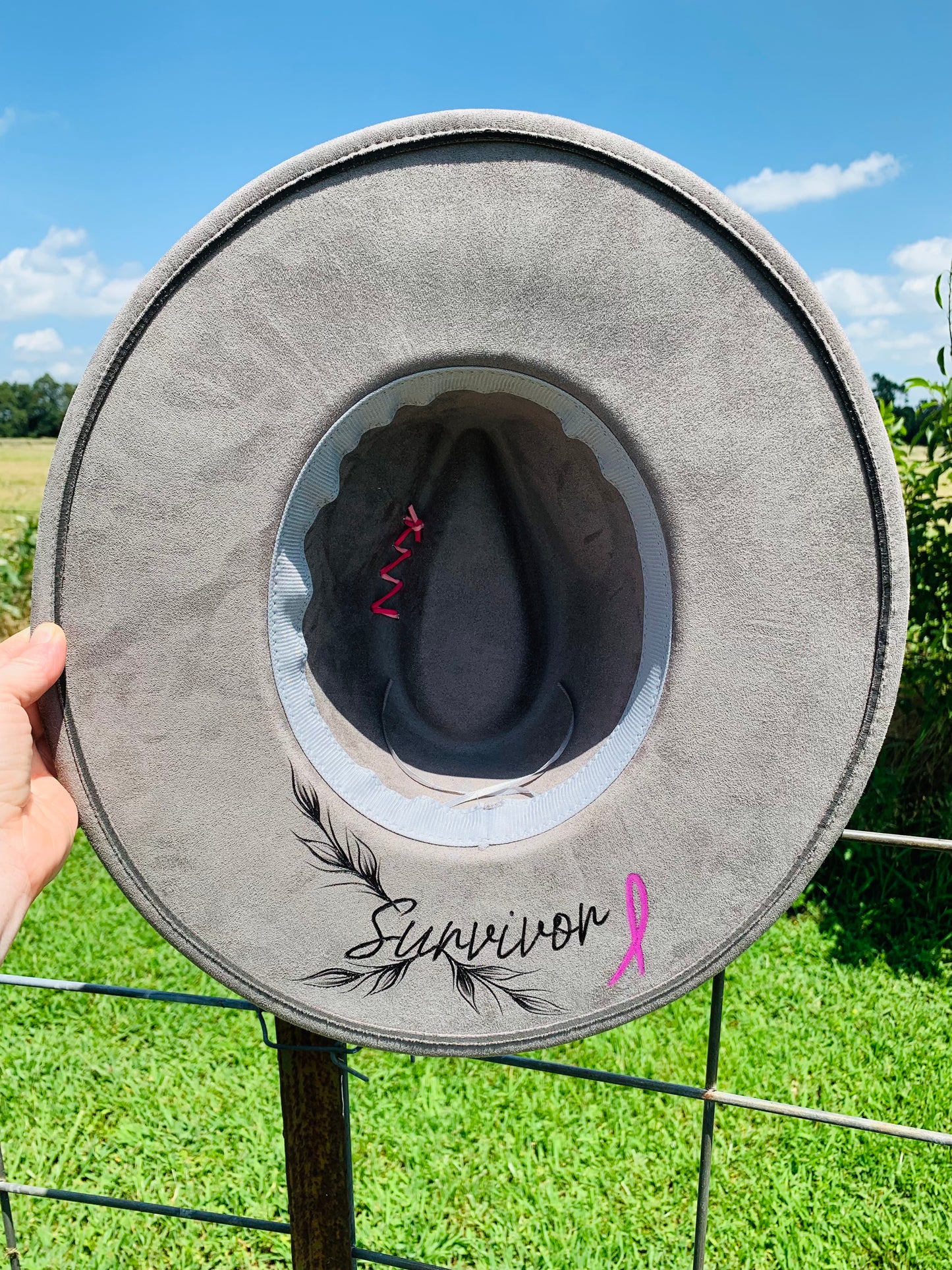 Hand Burned Rancher Hat "Cancer Survivor" Design