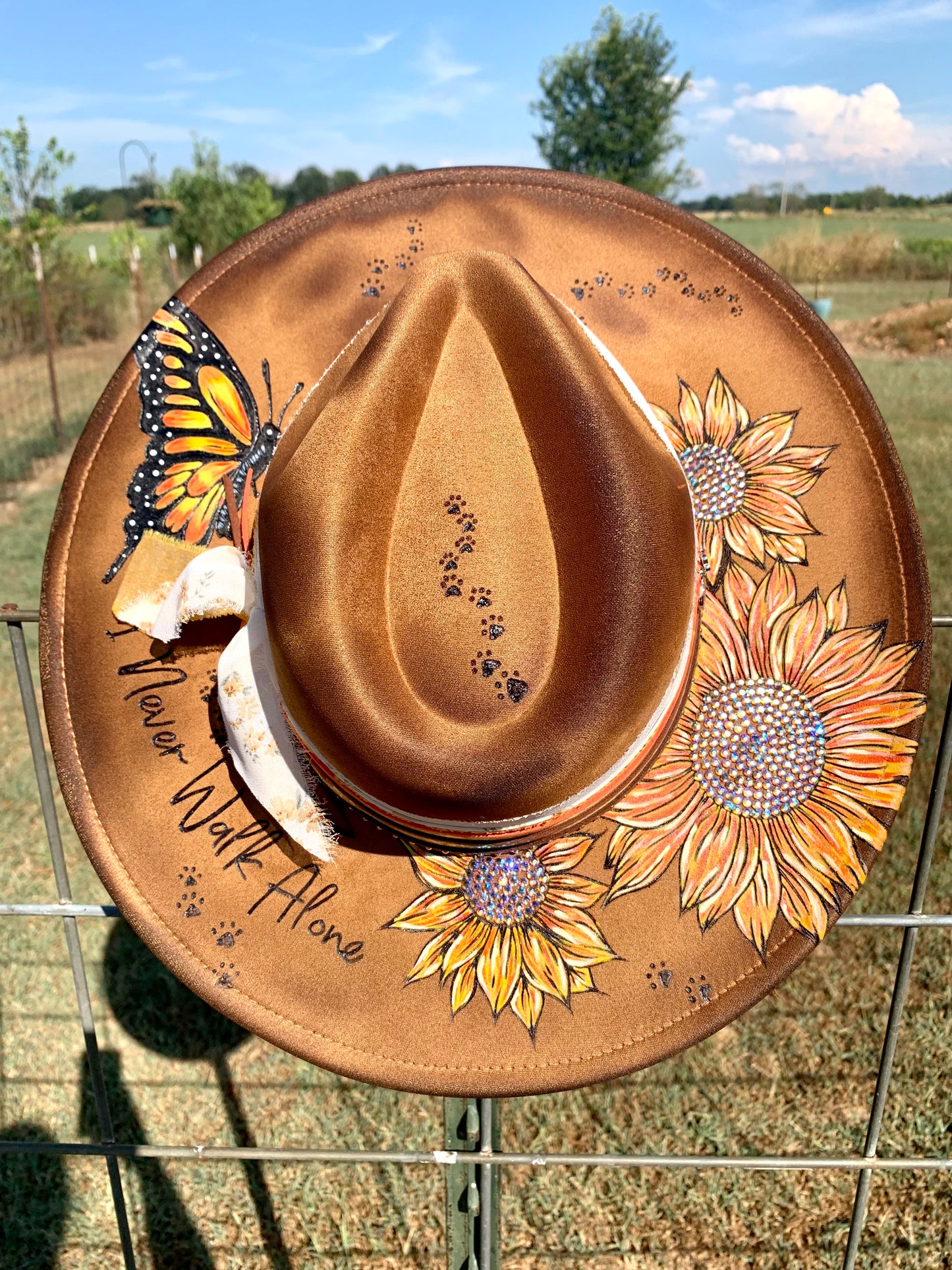 Hand Burned/Hand Painted Rancher Hat "I Never Walk Alone" Design