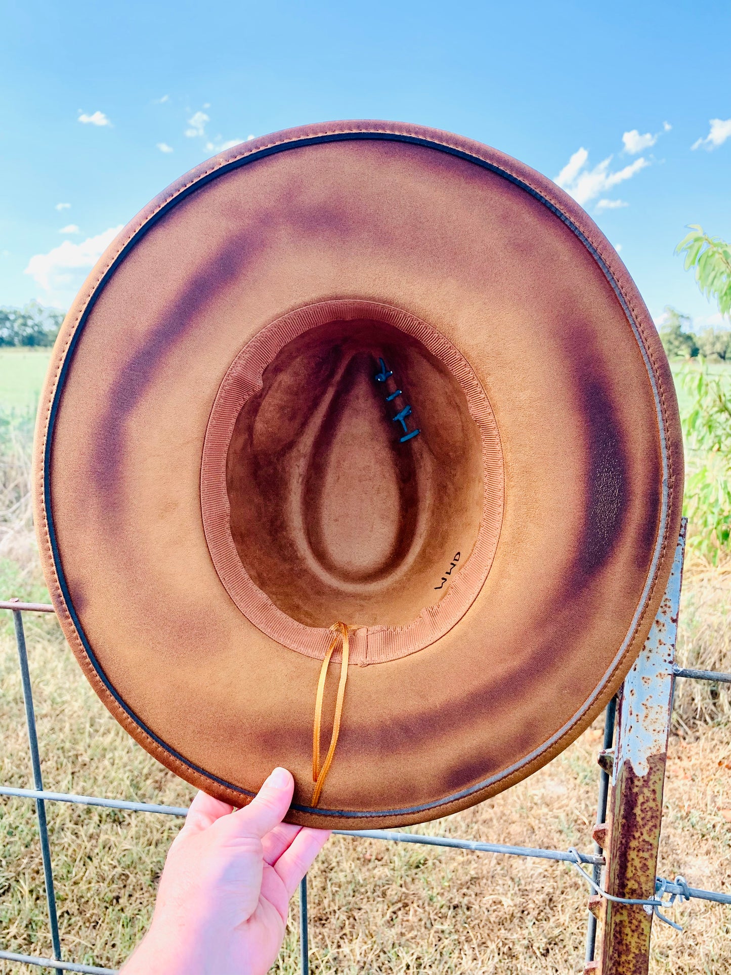 Hand Burned/Hand Painted Rancher Hat "Turquoise Butterfly" Design