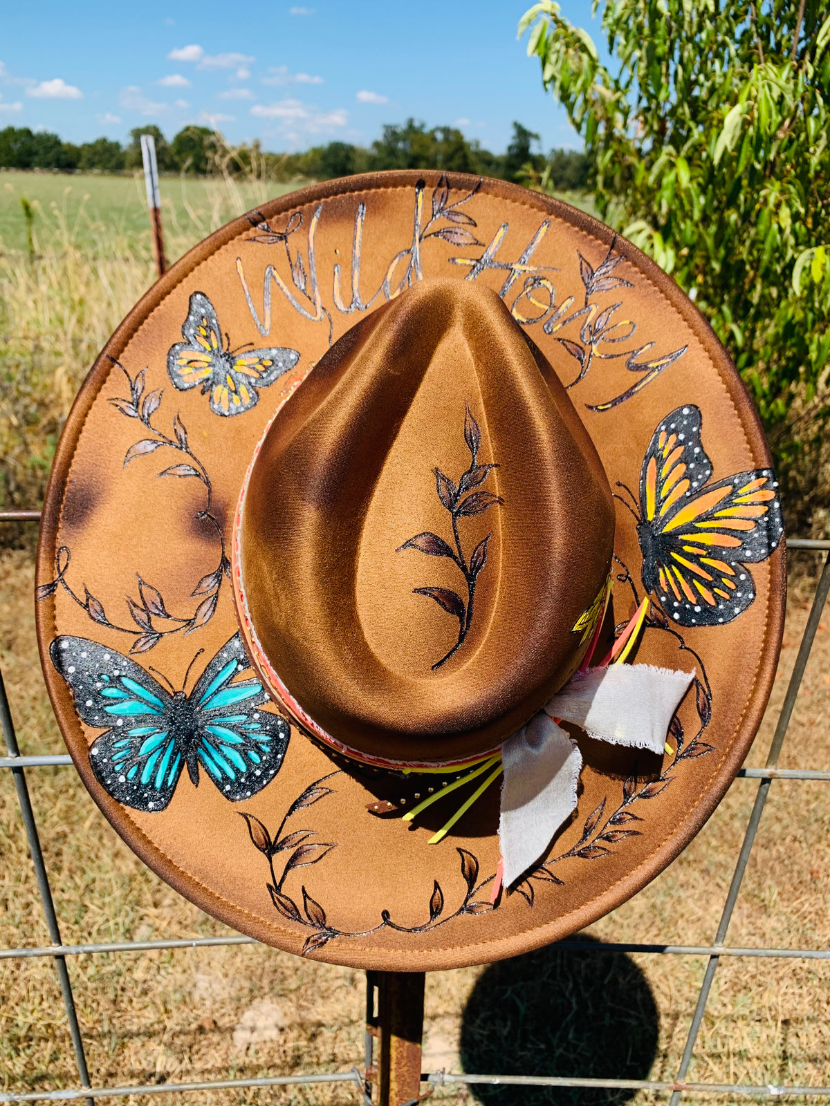 Hand Burned/Hand Painted Rancher Hat "Wild Honey" Design