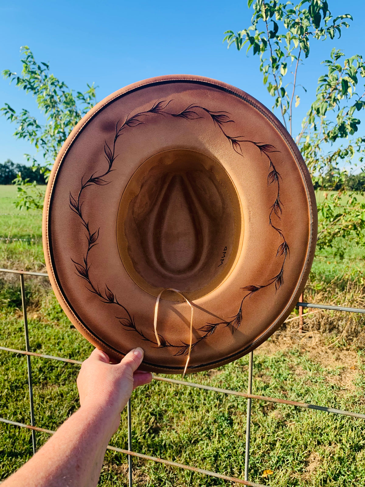 Hand Burned/Hand Painted Rancher Hat "Hummingbirds and Hibiscus" Design