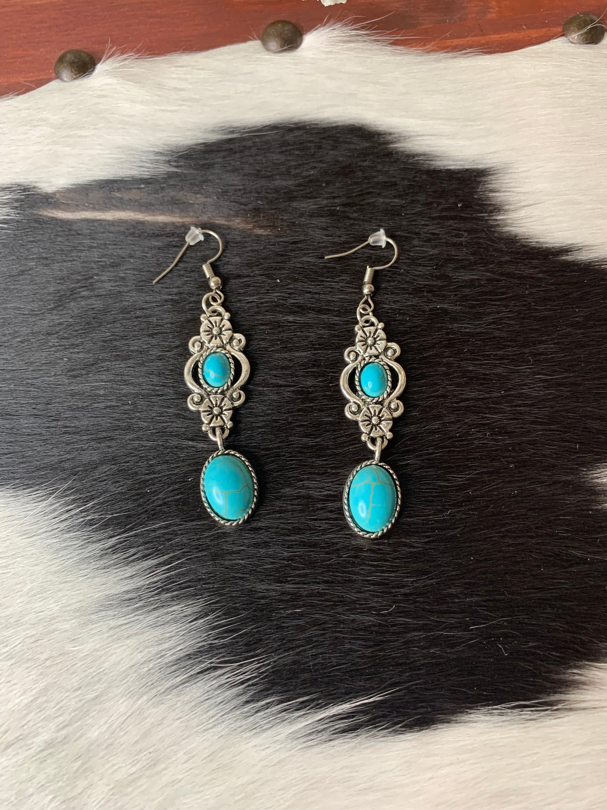 Antique Silver Turquoise Pearl Drop Earrings Wild Western Dreams