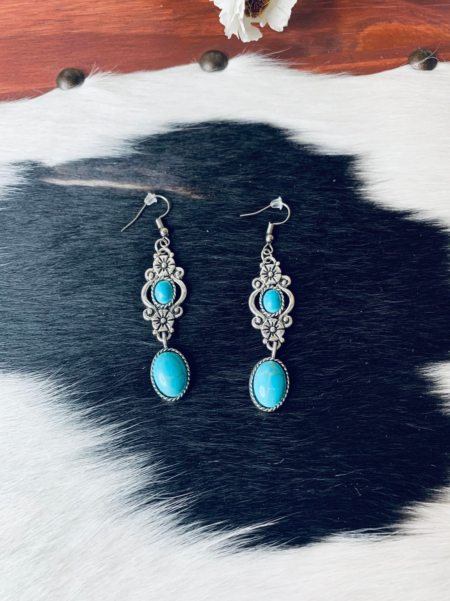 Antique Silver Turquoise Pearl Drop Earrings Wild Western Dreams