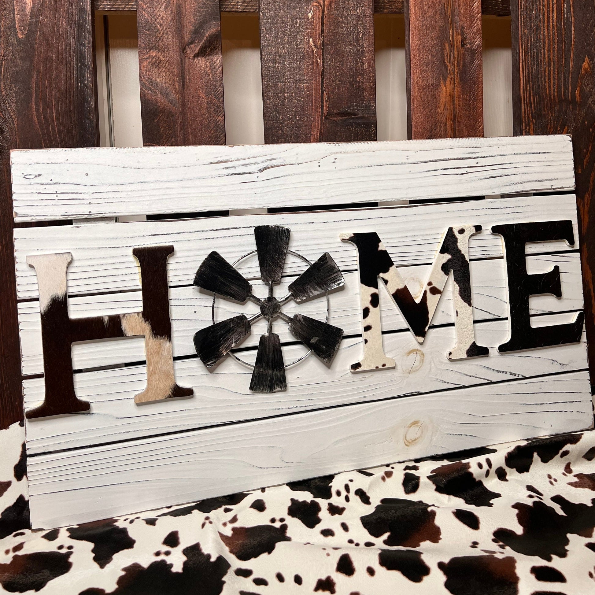 Cowhide HOME Sign Wild Western Dreams