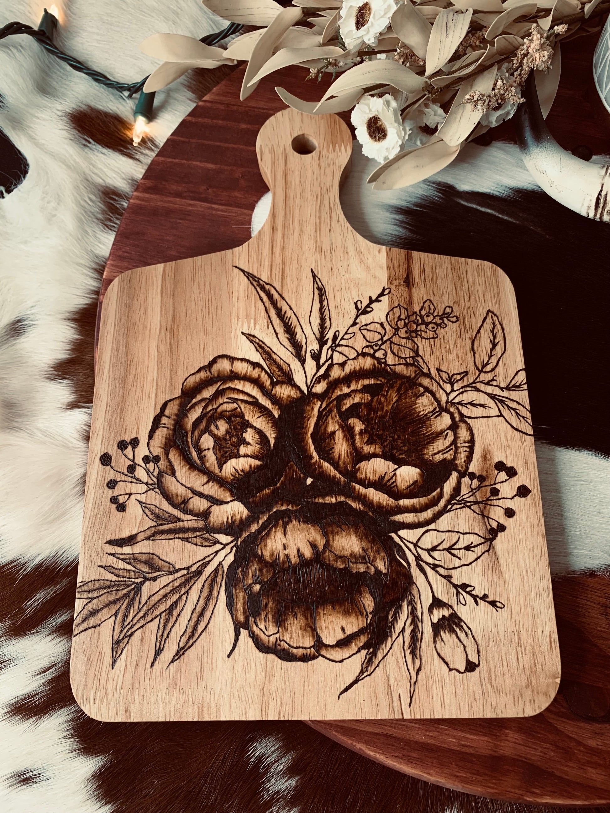 Hand Burned Floral Board Wild Western Dreams