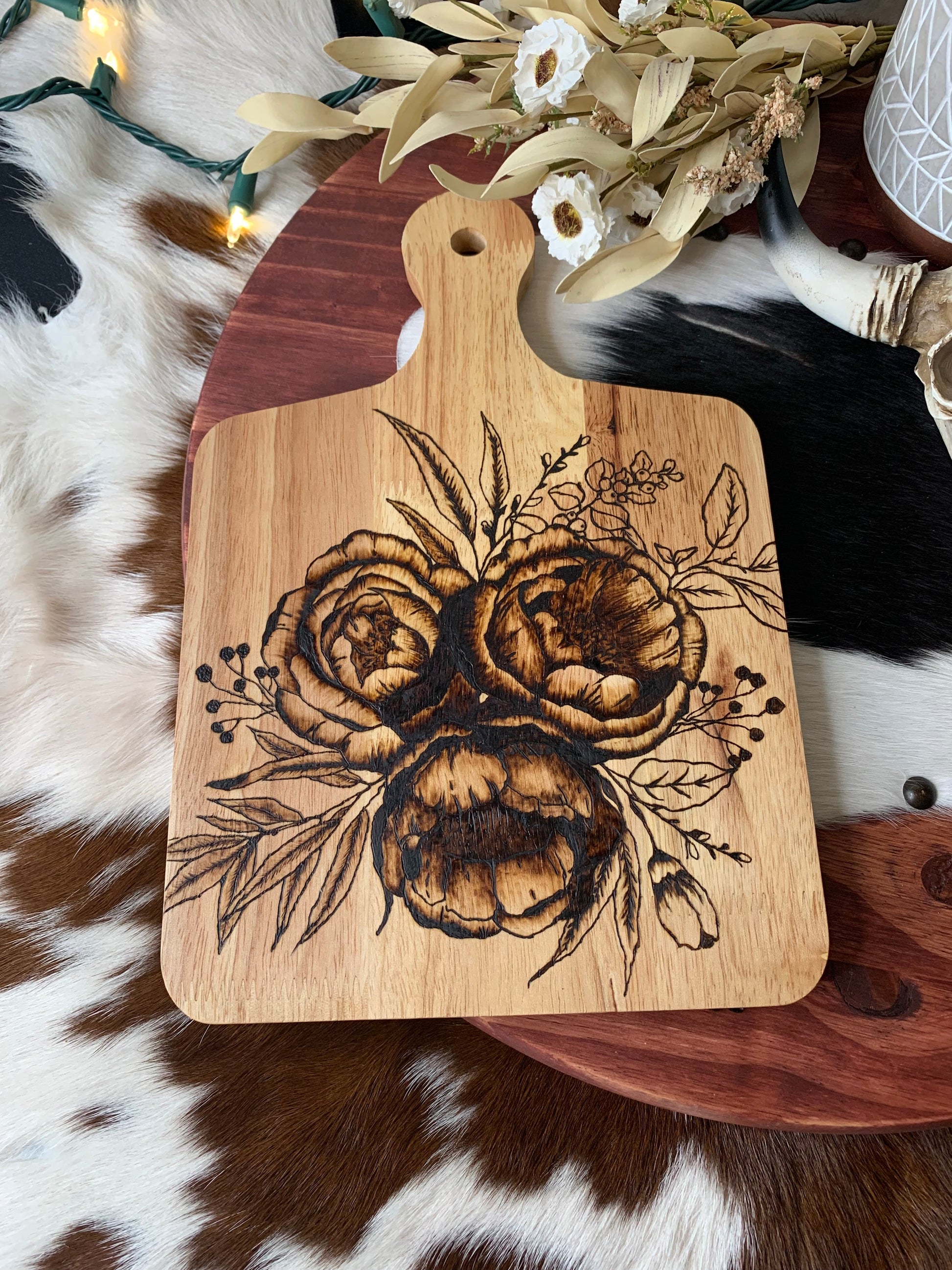 Hand Burned Floral Board Wild Western Dreams