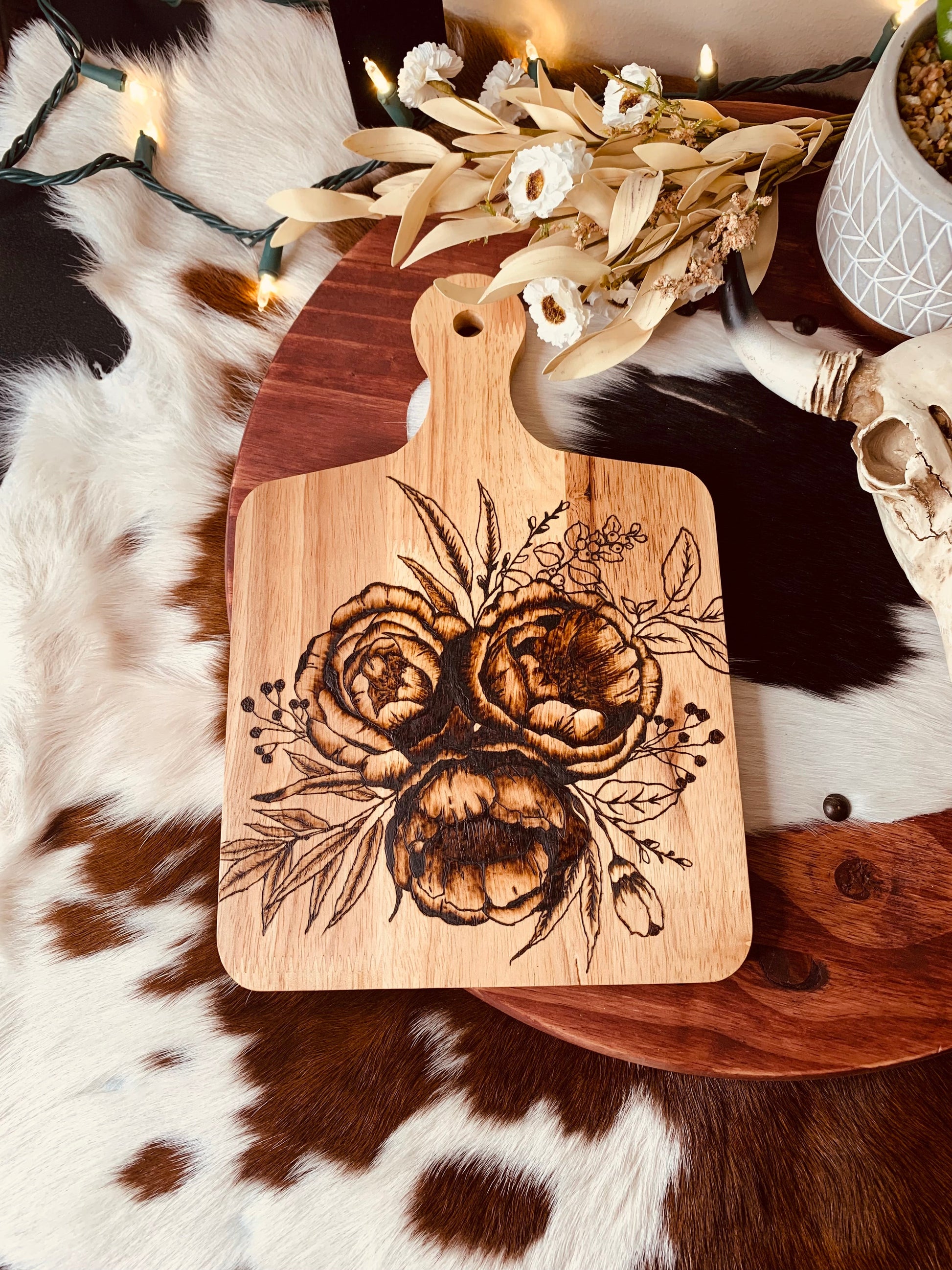 Hand Burned Floral Board Wild Western Dreams