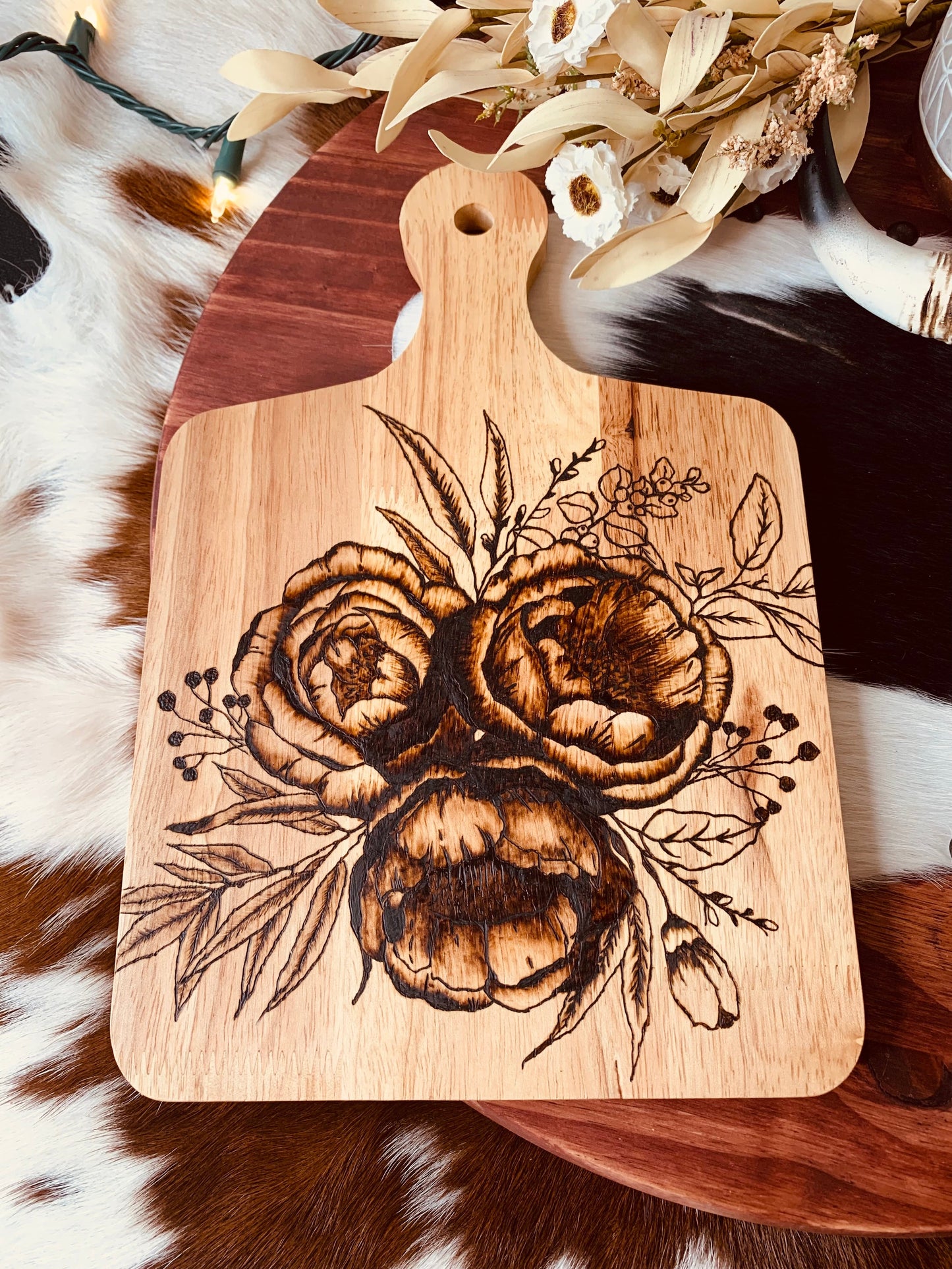 Hand Burned Floral Board Wild Western Dreams