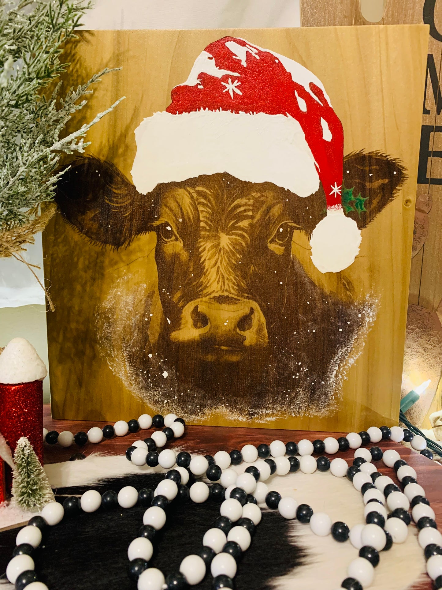 Laser Burned "Black Angus Christmas Cow"