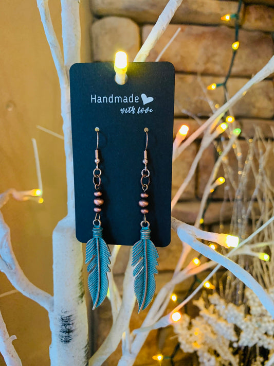 Rustic Patina Feather Earrings