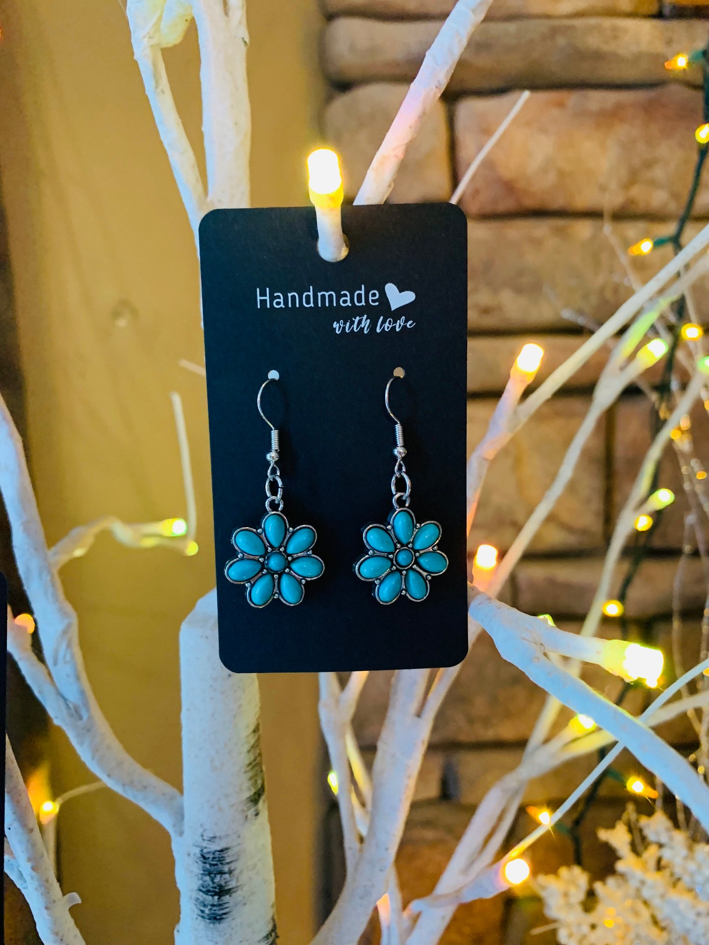 Turquoise Stone Flower Earrings