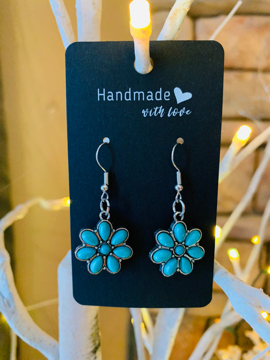 Turquoise Stone Flower Earrings