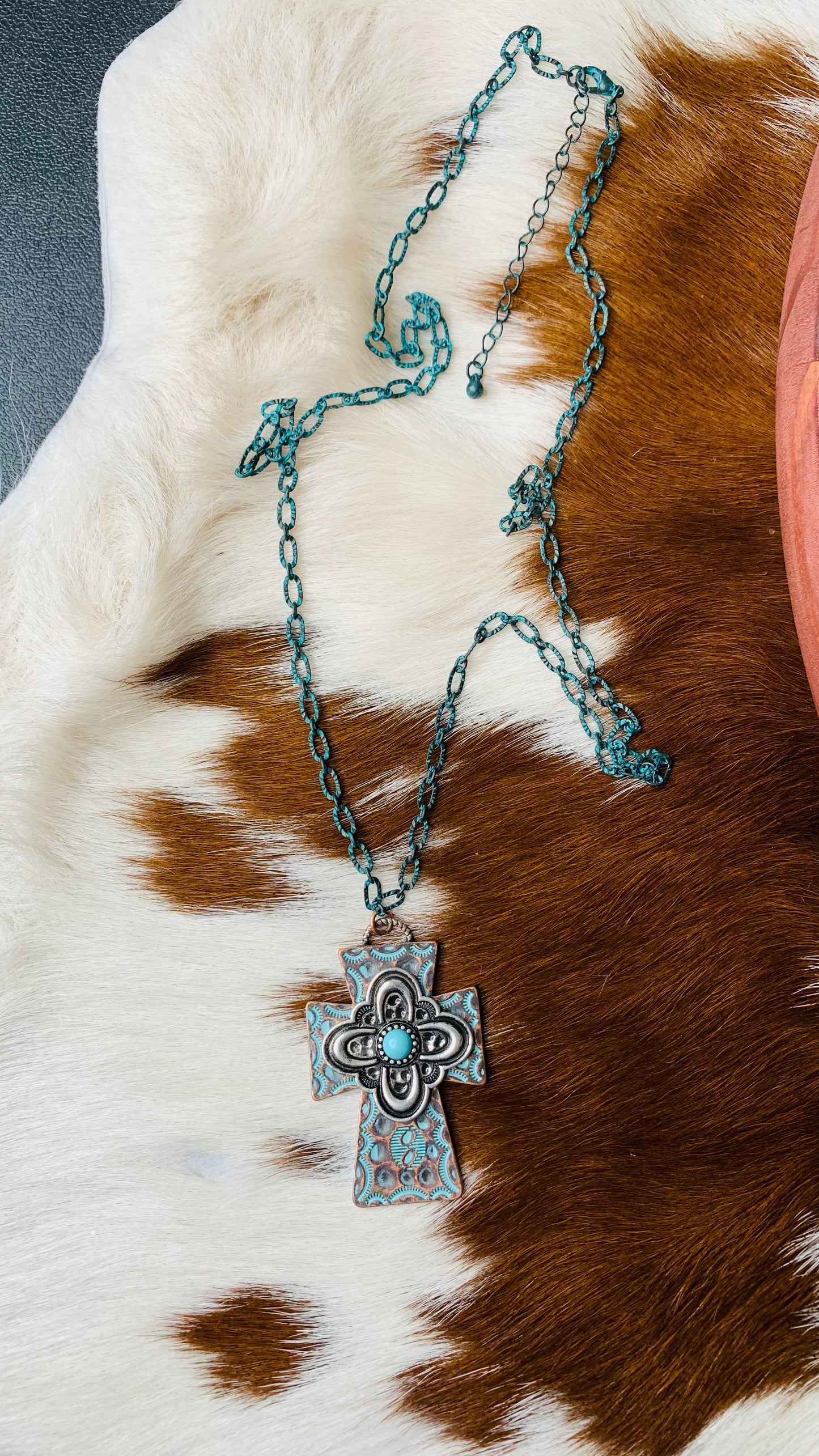 Rustic Patina Cross Necklace