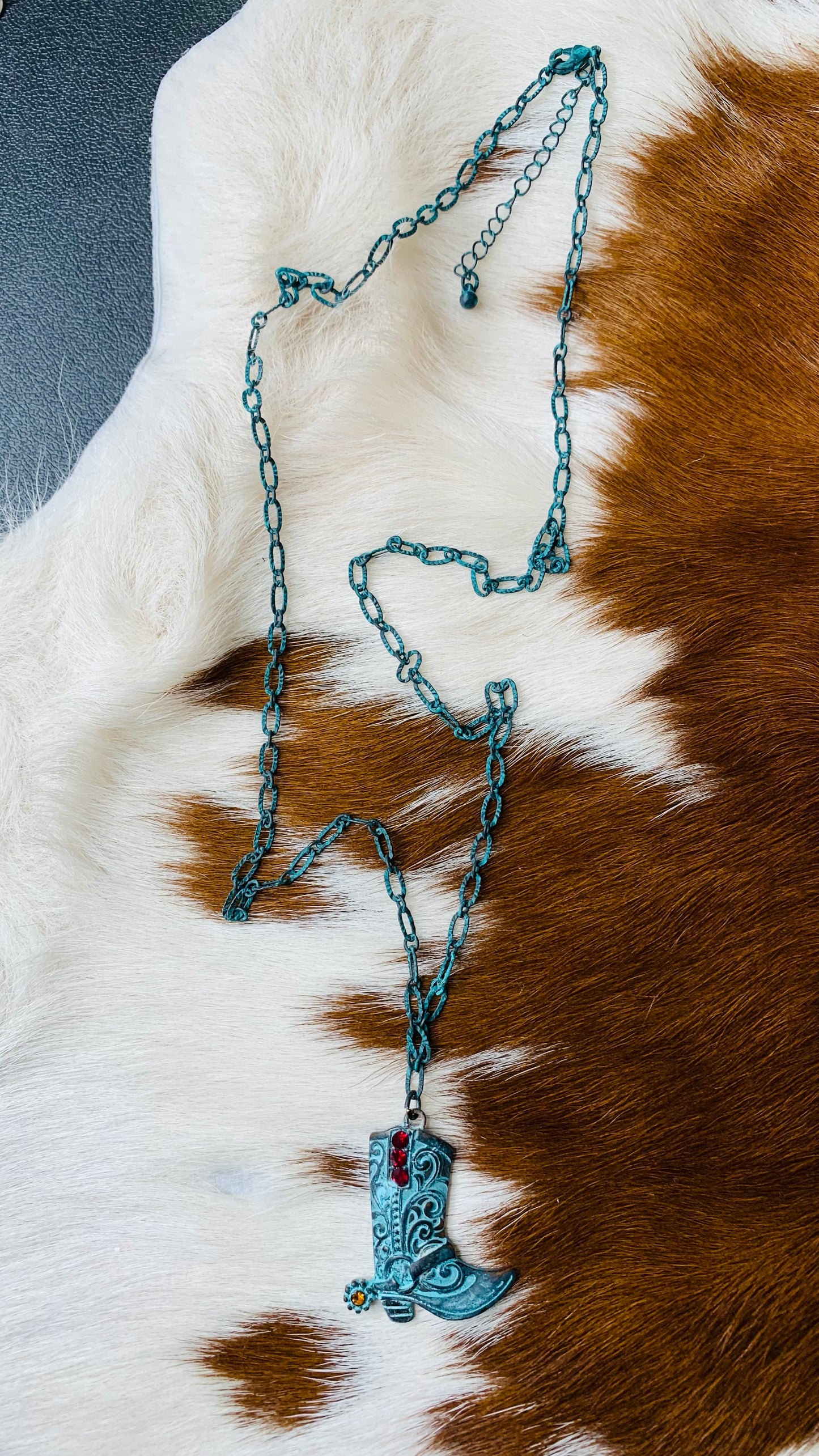 Rustic Patina Cowgirl Boot Necklace