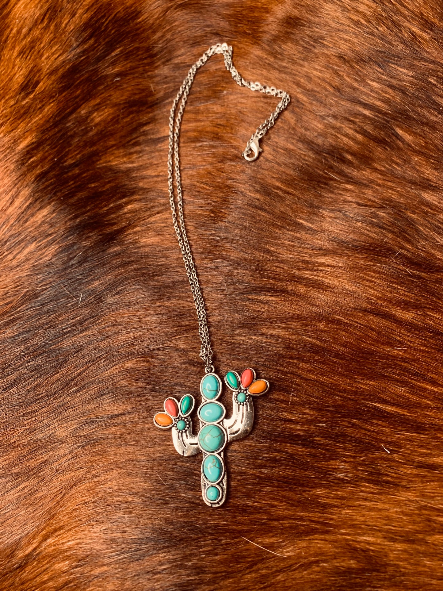 Colored Turquoise Stone Cactus Necklace