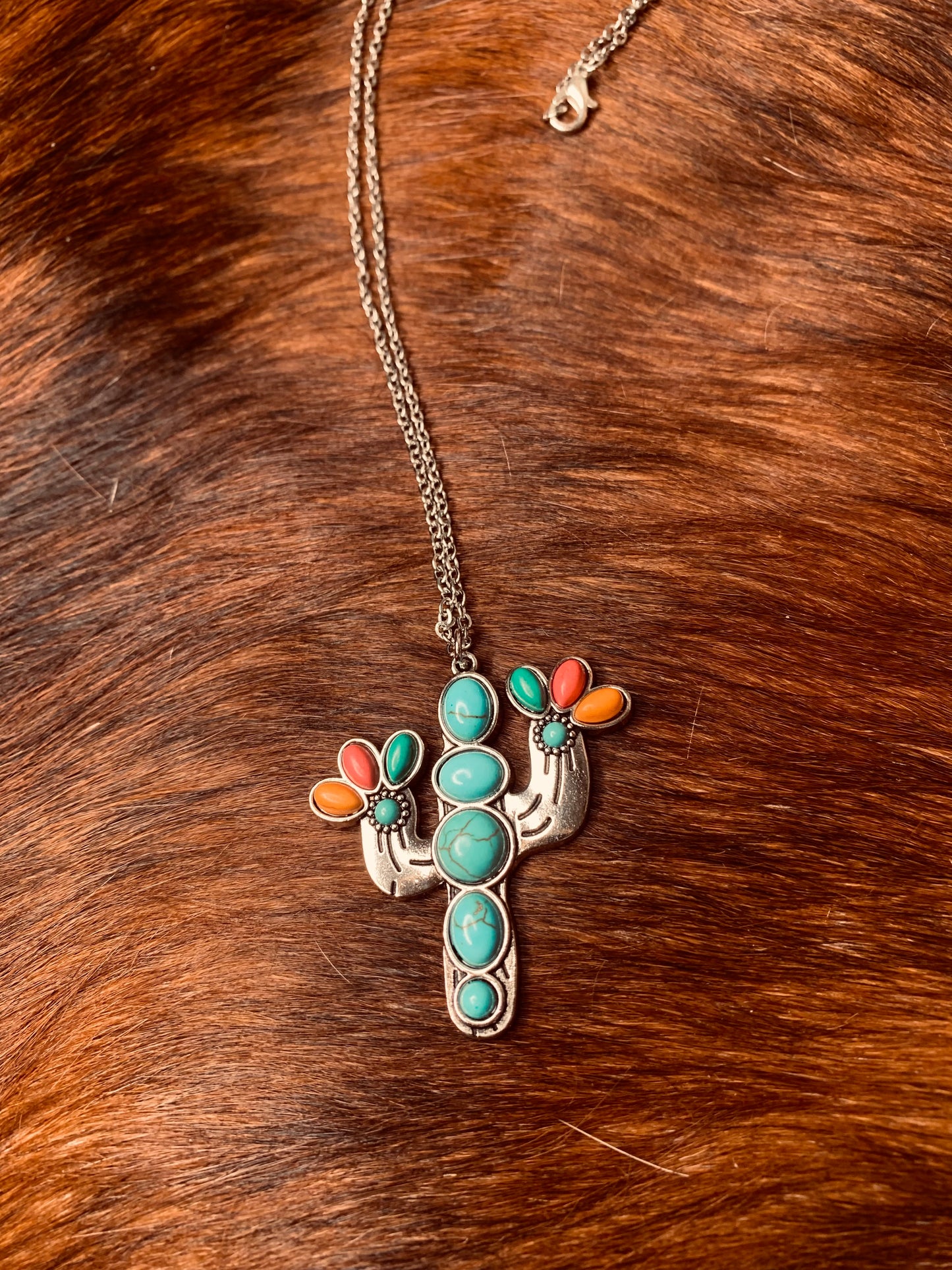 Colored Turquoise Stone Cactus Necklace