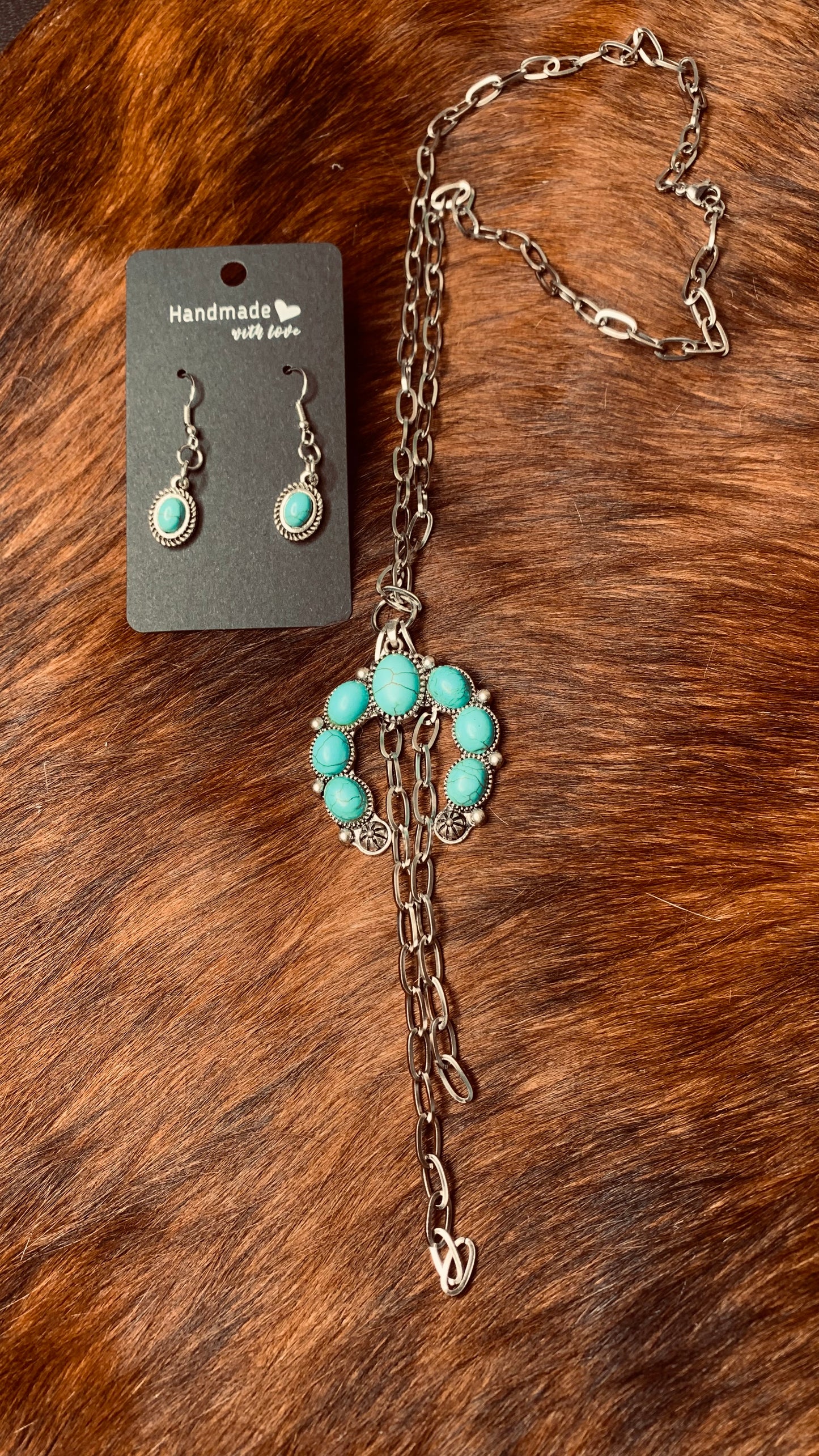 Navajo Squash Blossom Necklace And Earring Set