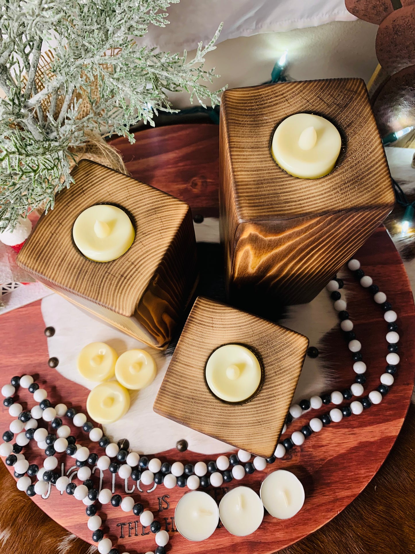 Set of 3 Rustic Tealight Candle Pillars