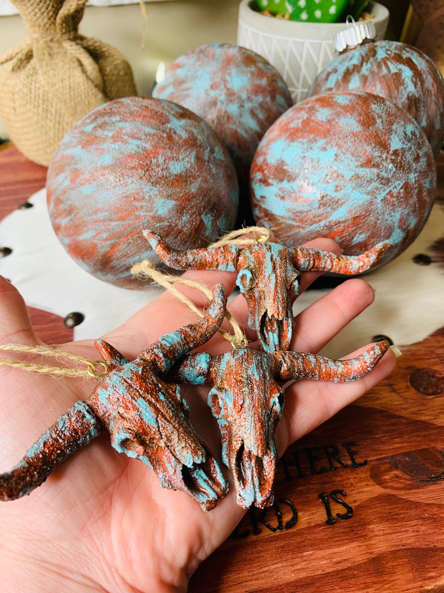 Set of 7 Southwest Patina Ornaments