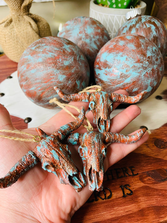 Set of 7 Southwest Patina  Christmas Ornaments