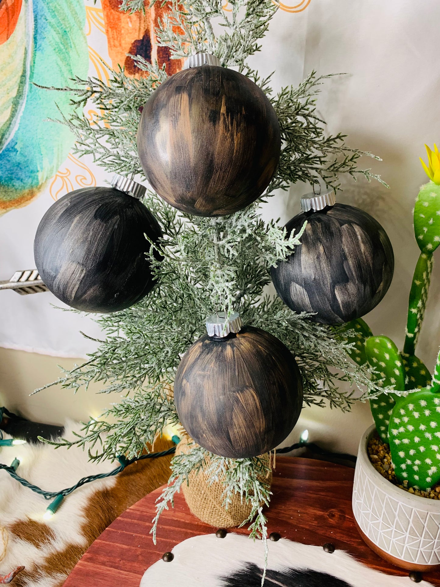 Set of 4 Rustic Silver & Gold Glam Ornaments