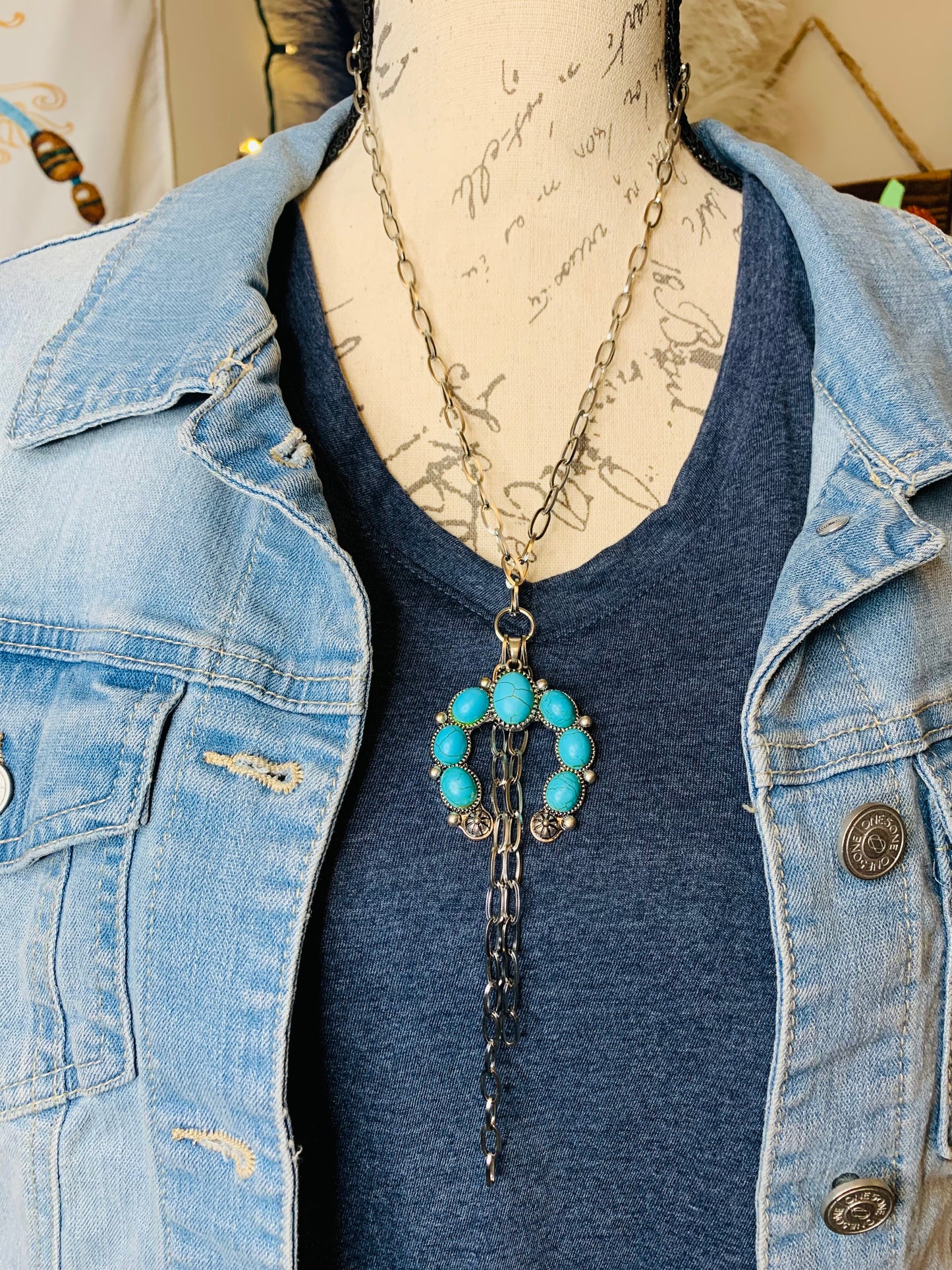 Navajo Squash Blossom Necklace And Earring Set