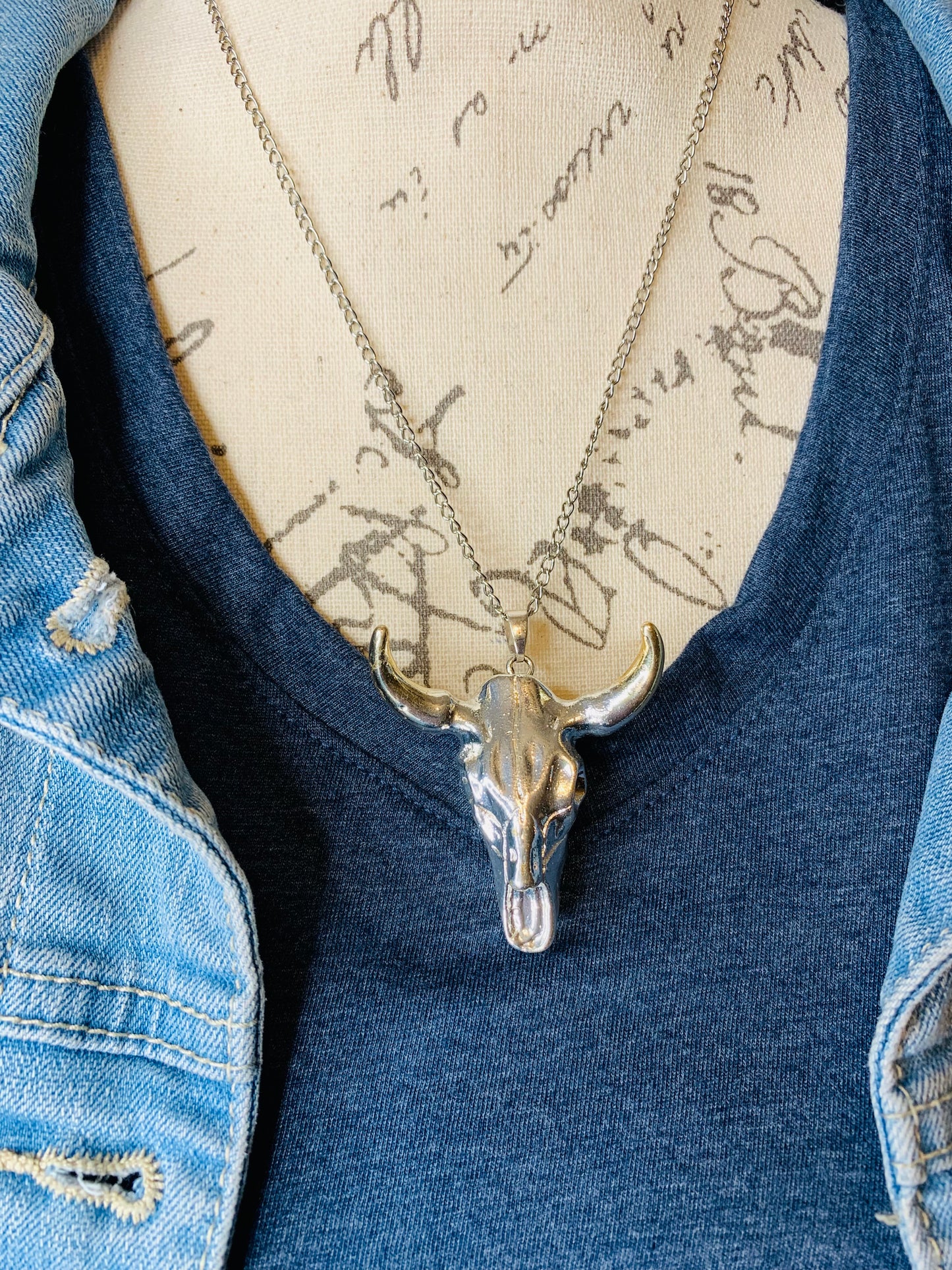 Silver Bull Skull Necklace