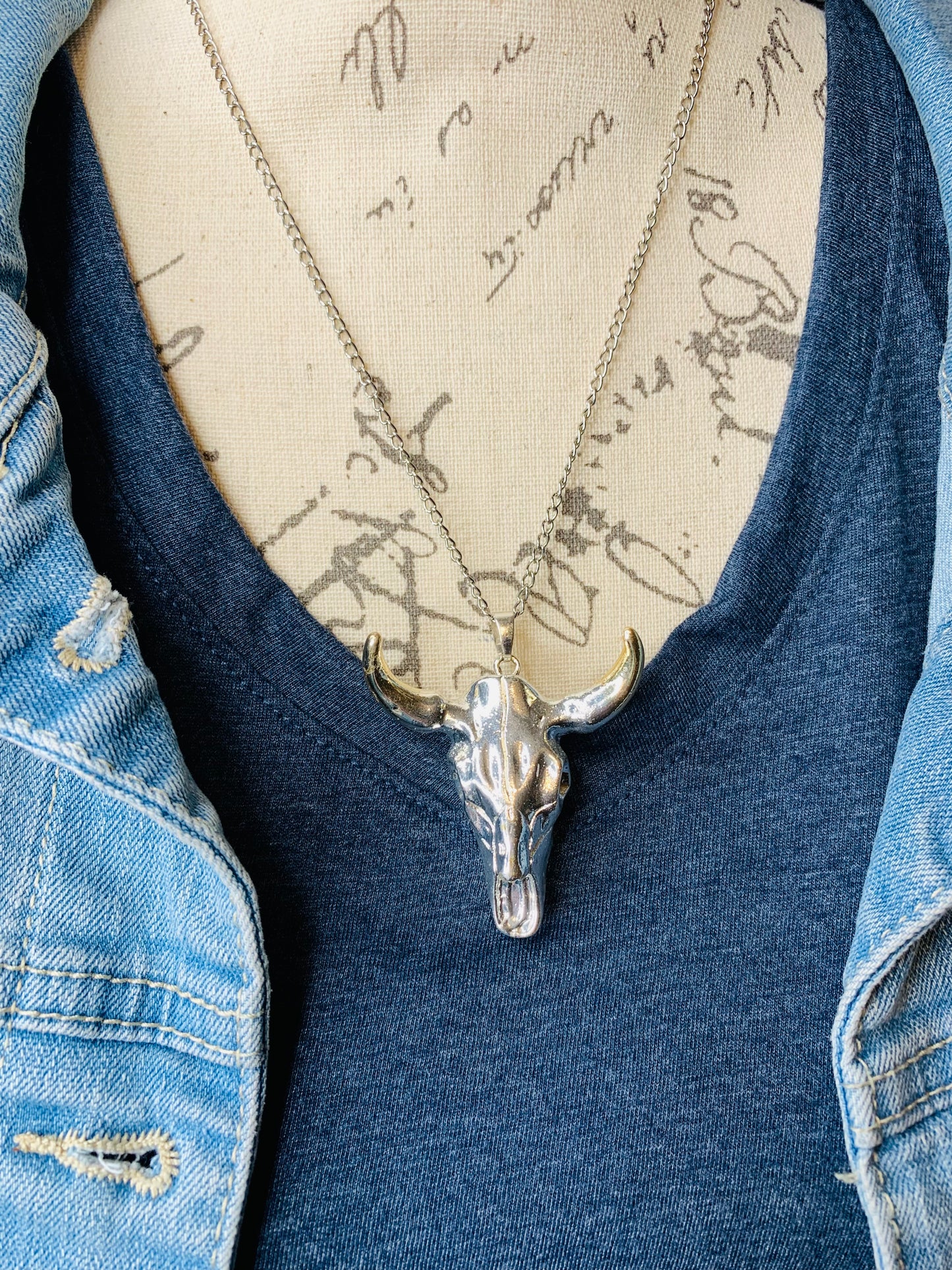 Silver Bull Skull Necklace