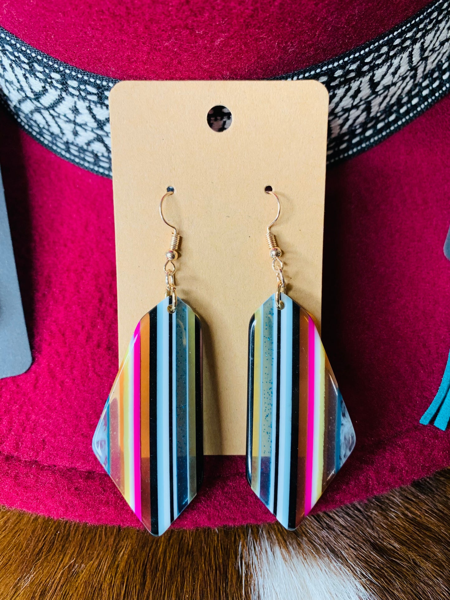 Oblong Striped Pendant Earrings