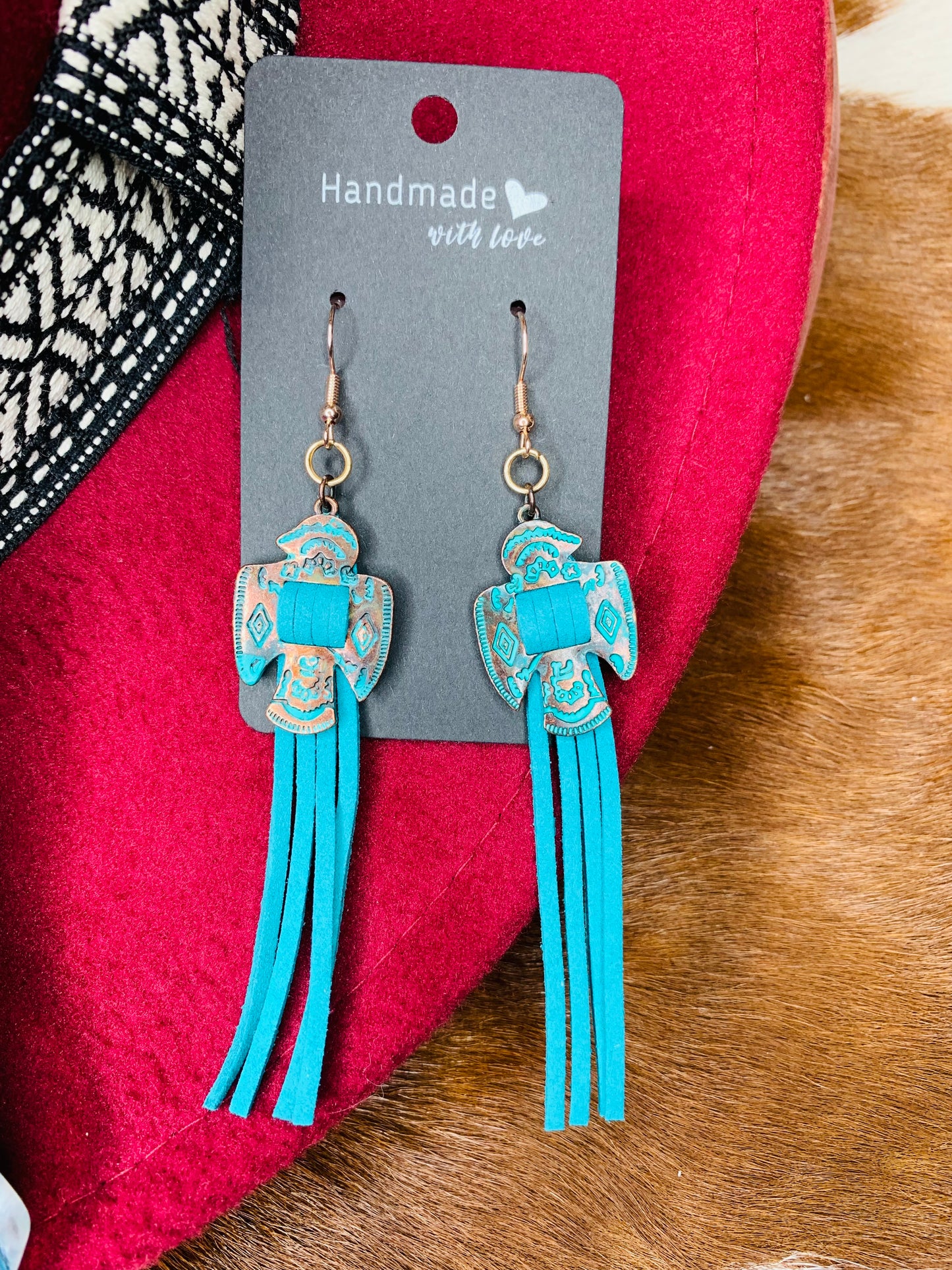 Teal Thunderbird Tassel Earrings