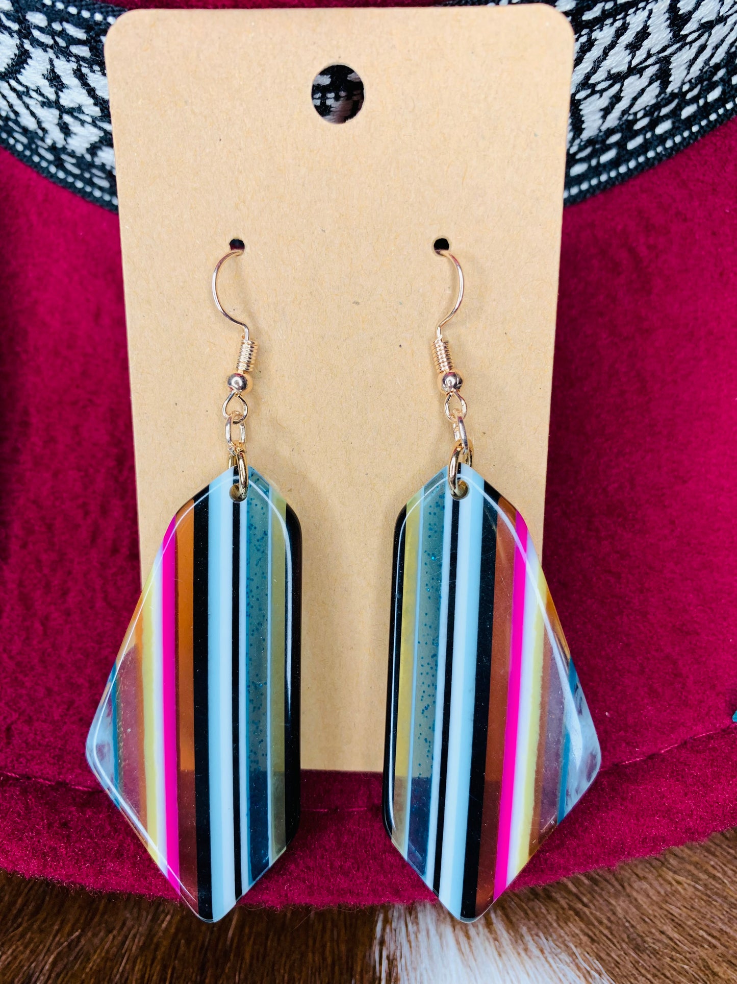 Oblong Striped Pendant Earrings