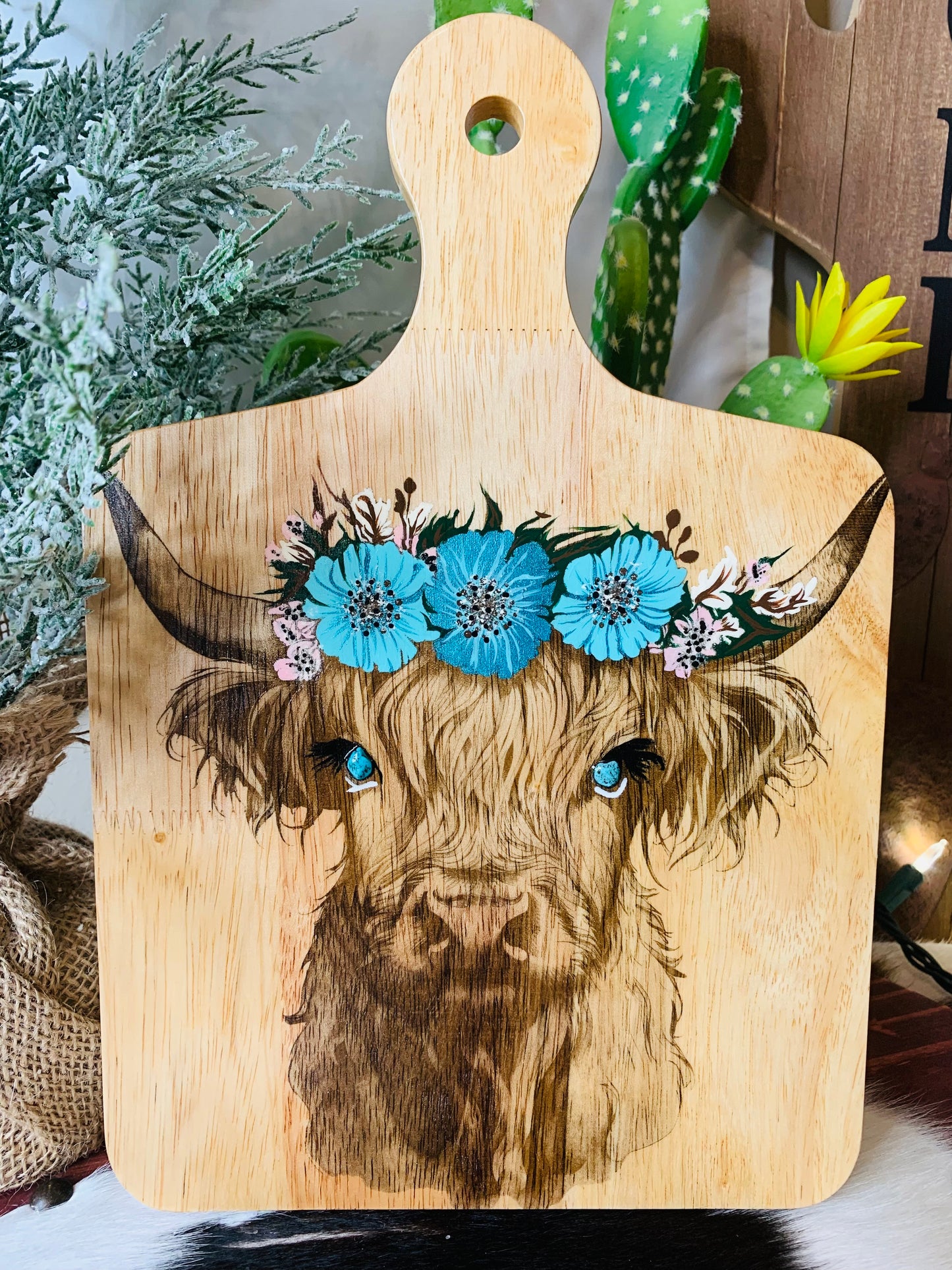 Laser Burned Highland Cow/Hand Painted